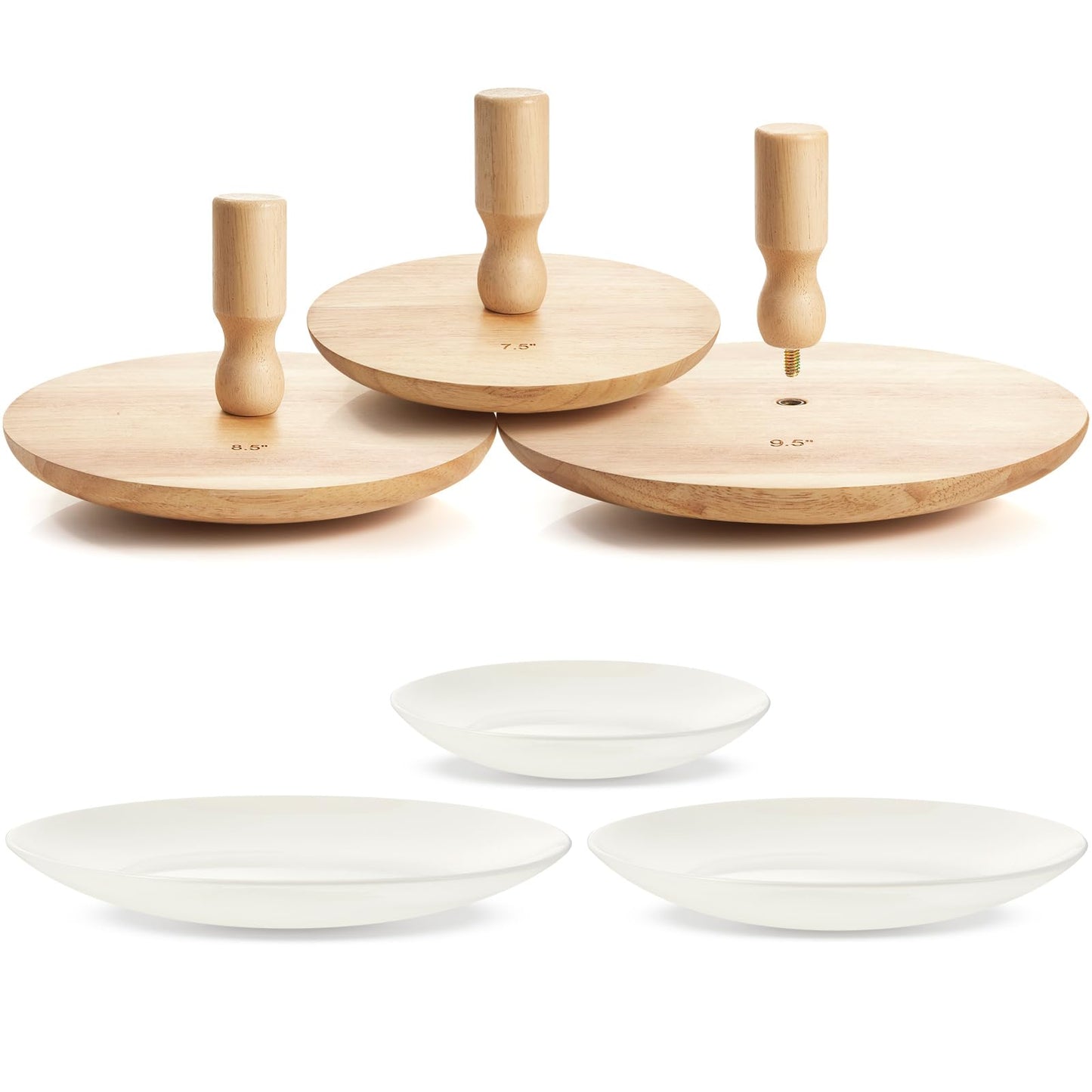 Wenqik 3 Pack Pottery Molds 4. 5'', 6. 5'', 8. 5'' Plaster Molds Wood Pottery Tools with Handle Ceramic Tools for Ceramic Top Forms for DIY Bowls Plate Dish Slump Press Art Making