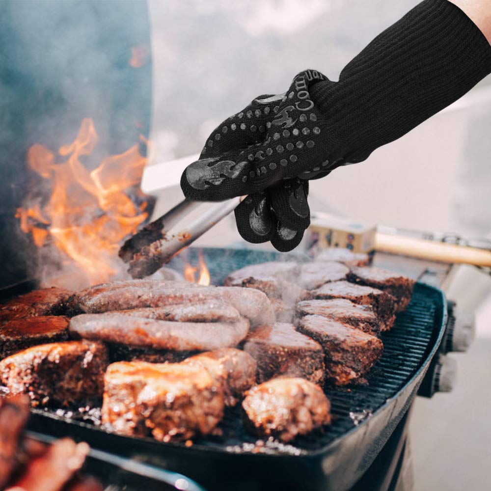 Comsmart BBQ Gloves, 1472F Heat Resistant Silicone Non-Slip Oven Mitts, Long Kitchen Gloves Perfect for Grilling, Cooking, Baking, Cutting, Blue