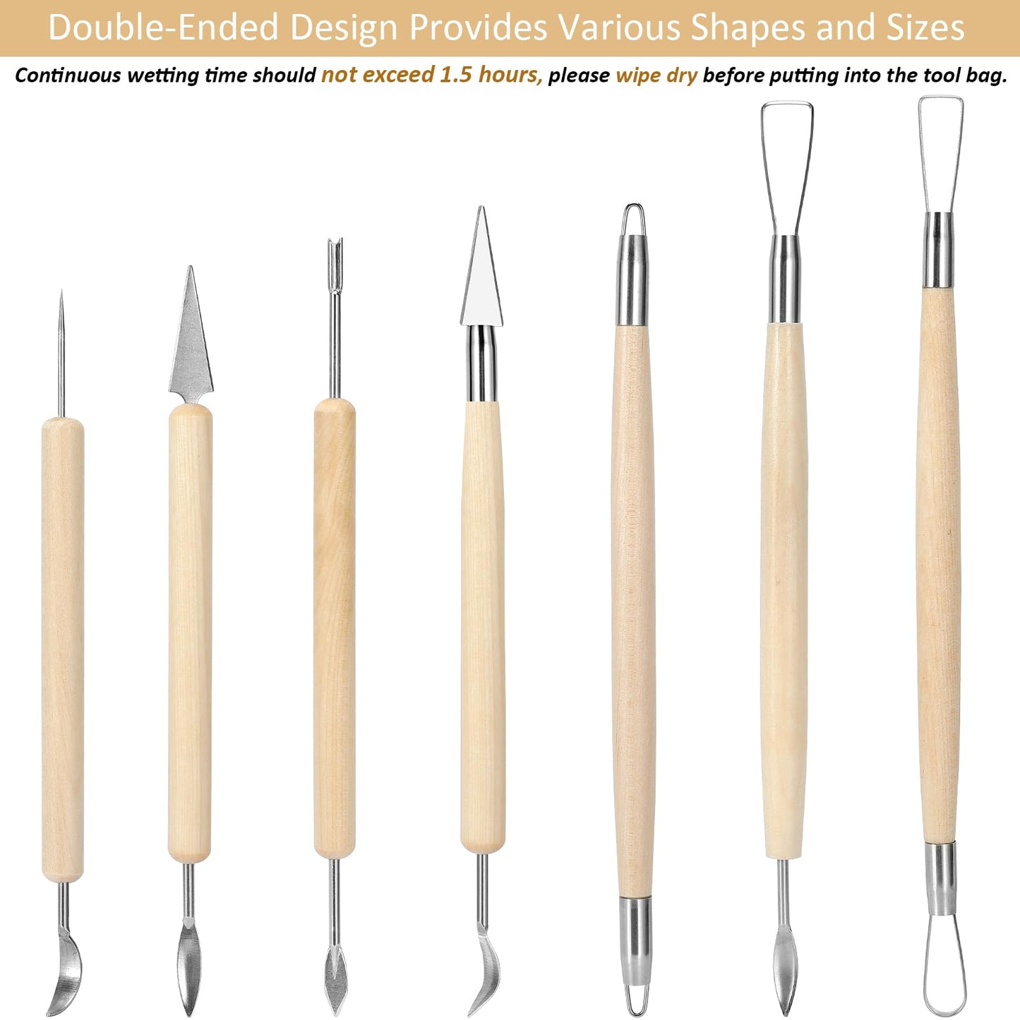Blisstime 18PCS Clay Sculpting Tools, Basic Clay Pottery Carving Tool Kit with Wooden Handles and Tool Bag