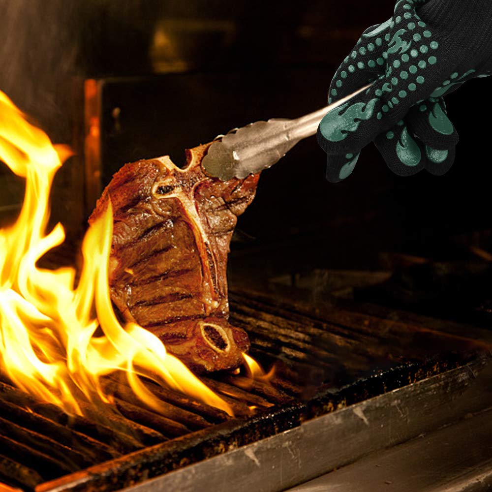 Comsmart BBQ Gloves, 1472F Heat Resistant Silicone Non-Slip Oven Mitts, Long Kitchen Gloves Perfect for Grilling, Cooking, Baking, Cutting, Blue