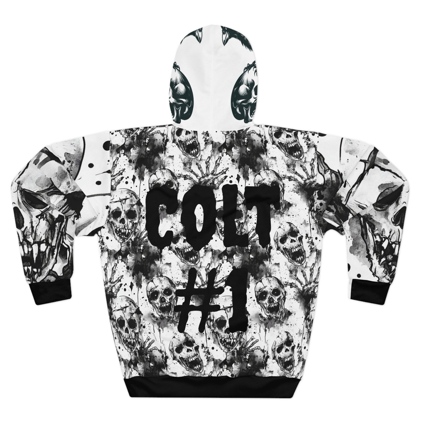 Skull Hoodie - Gothic Black and White Unisex Pullover with Personalization