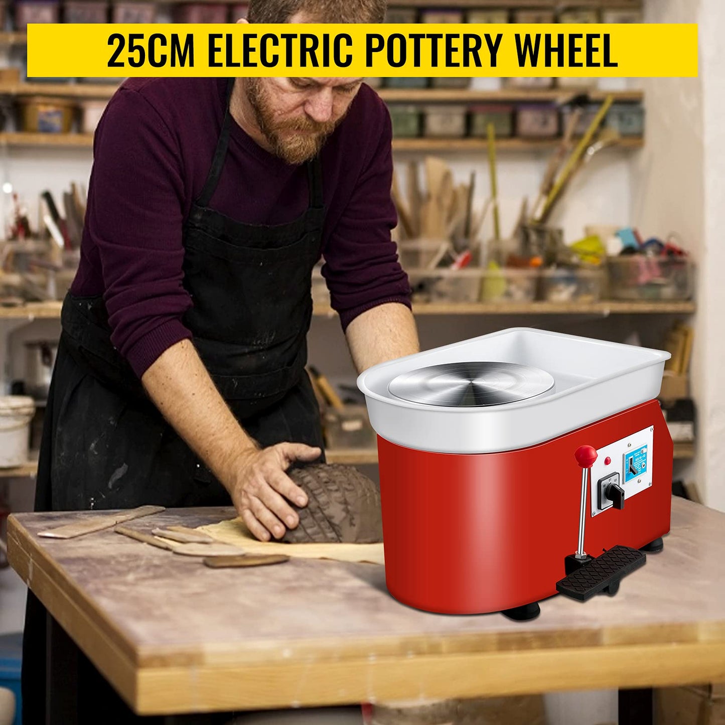 VEVOR 11 inch Pottery Wheel for Adults, 450W Forming Machine with Direct Drive Motor and LCD Touch Screen, 50-300RPM Speed Adjustable Foot Pedal Detachable Basin, for Art Craft Work Home DIY, White