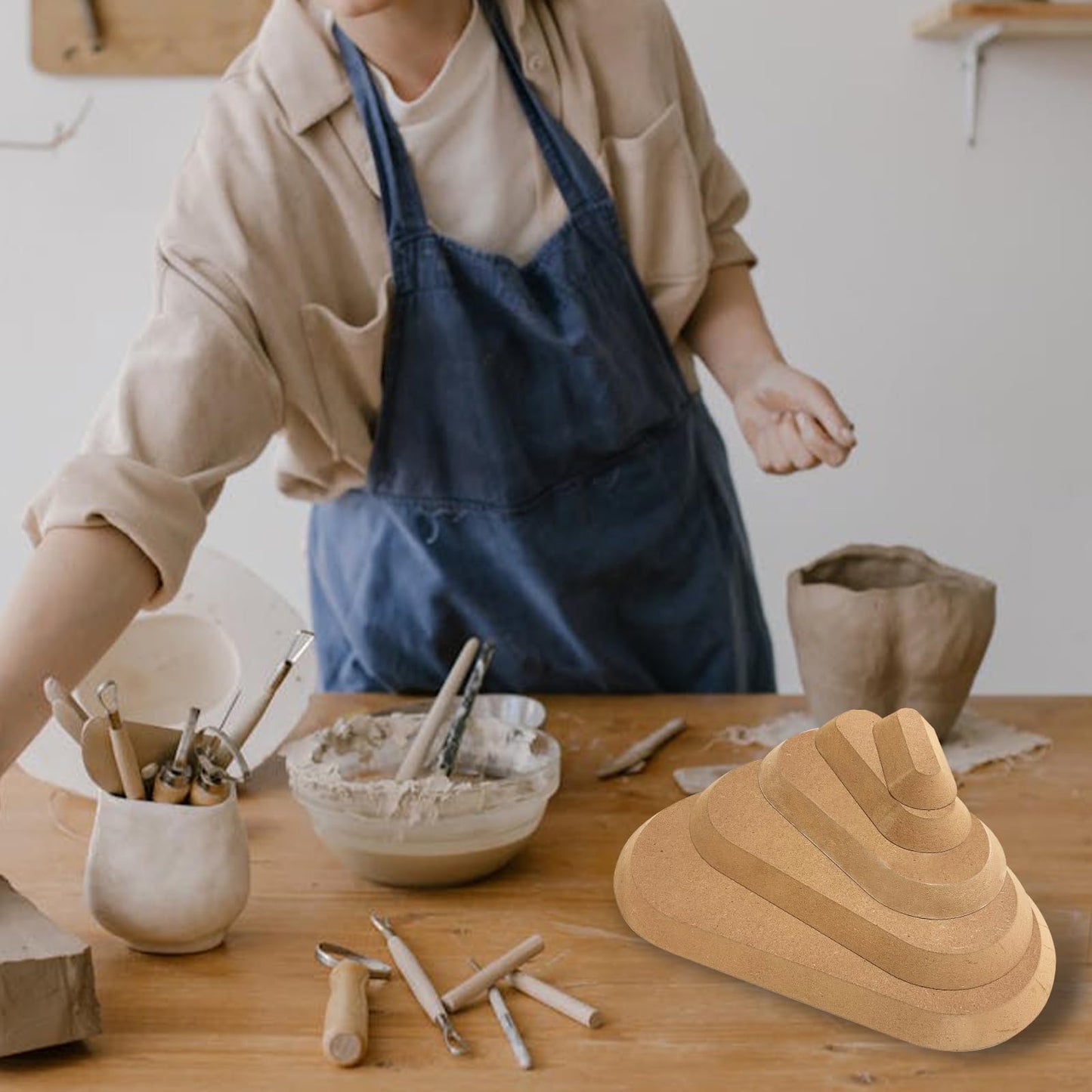 GeryVtee Ceramics Plate Forming Molds 6 Pcs Pottery Molds for Clay Handbuliding Plates Slump Mold for Pottery 6 Shapes Wooden Pottery Tools and Supplies (Mix)