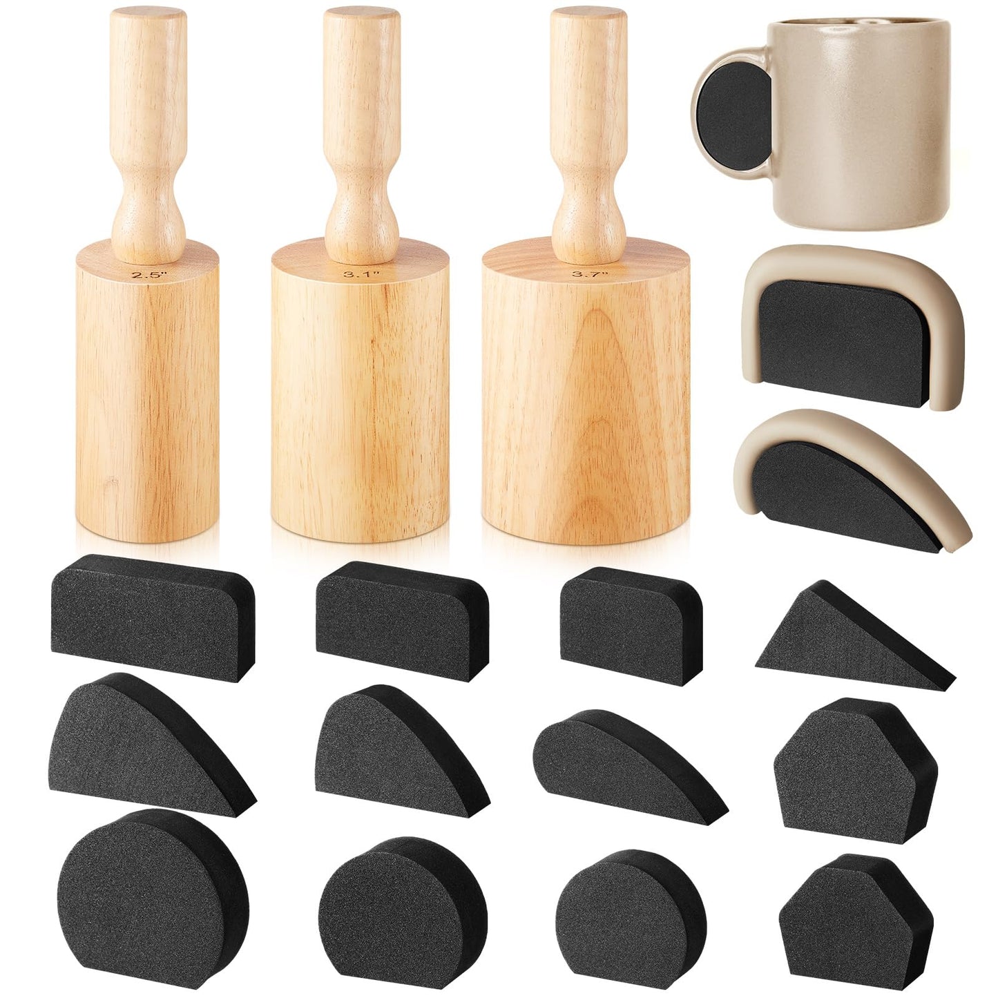 Juexica 3 Pcs Cup Pottery Molds 3.1'', 3.4'', 3.7'' Plaster Molds with 12 Pcs Mug Handle Forms Pottery Shaping Tool Wood Slump Press Mold 3 Sizes Clay Molds for DIY Pottery Cup Mug Art Making