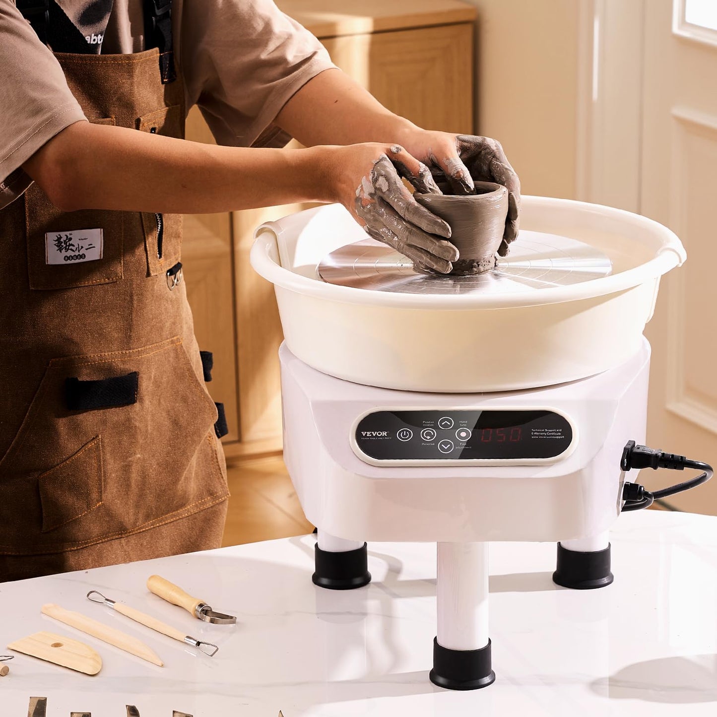 VEVOR 11 inch Pottery Wheel for Adults, 450W Forming Machine with Direct Drive Motor and LCD Touch Screen, 50-300RPM Speed Adjustable Foot Pedal Detachable Basin, for Art Craft Work Home DIY, White