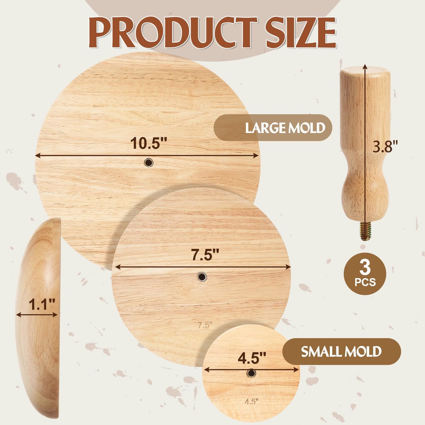 Wenqik 3 Pack Pottery Molds 4. 5'', 6. 5'', 8. 5'' Plaster Molds Wood Pottery Tools with Handle Ceramic Tools for Ceramic Top Forms for DIY Bowls Plate Dish Slump Press Art Making