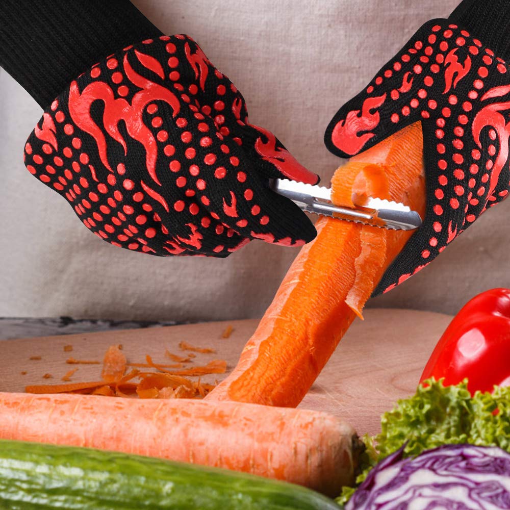 Comsmart BBQ Gloves, 1472F Heat Resistant Silicone Non-Slip Oven Mitts, Long Kitchen Gloves Perfect for Grilling, Cooking, Baking, Cutting, Blue