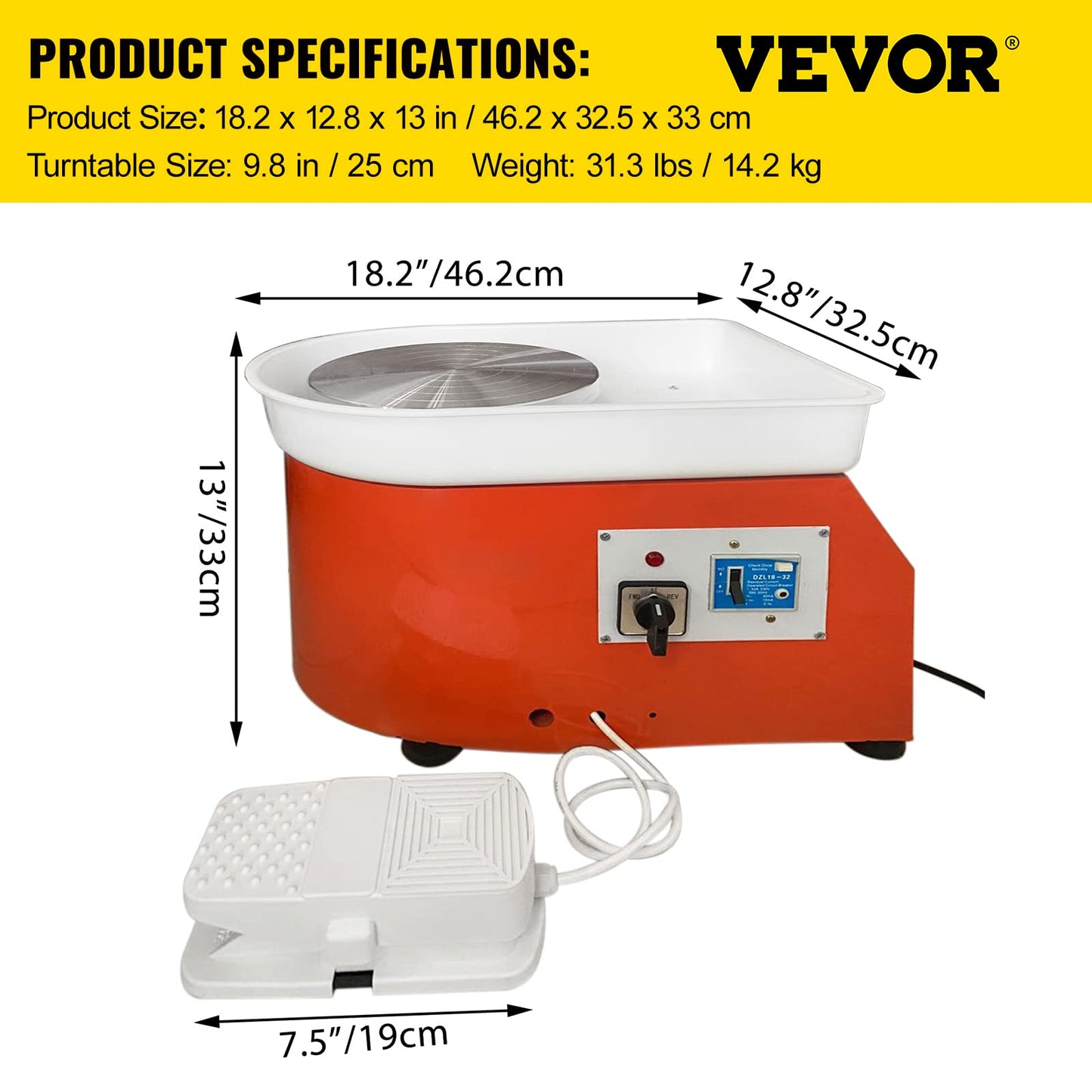 VEVOR 11 inch Pottery Wheel for Adults, 450W Forming Machine with Direct Drive Motor and LCD Touch Screen, 50-300RPM Speed Adjustable Foot Pedal Detachable Basin, for Art Craft Work Home DIY, White