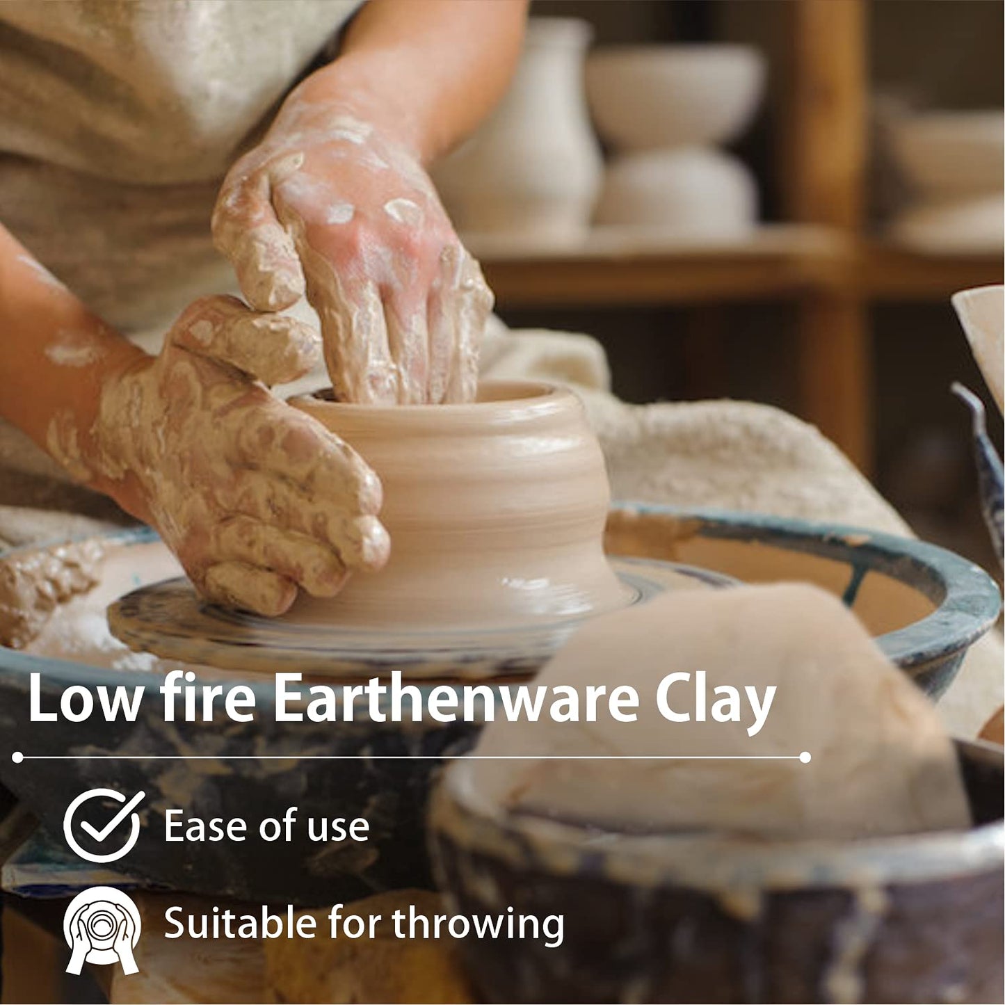 Low Fire Pottery Clay White, 10 lbs (Cones 06-04) Made in USA Modeling Clay for Wheel Throwing and Hand Building, Pottery and Sculpting, Beginners, and Advanced