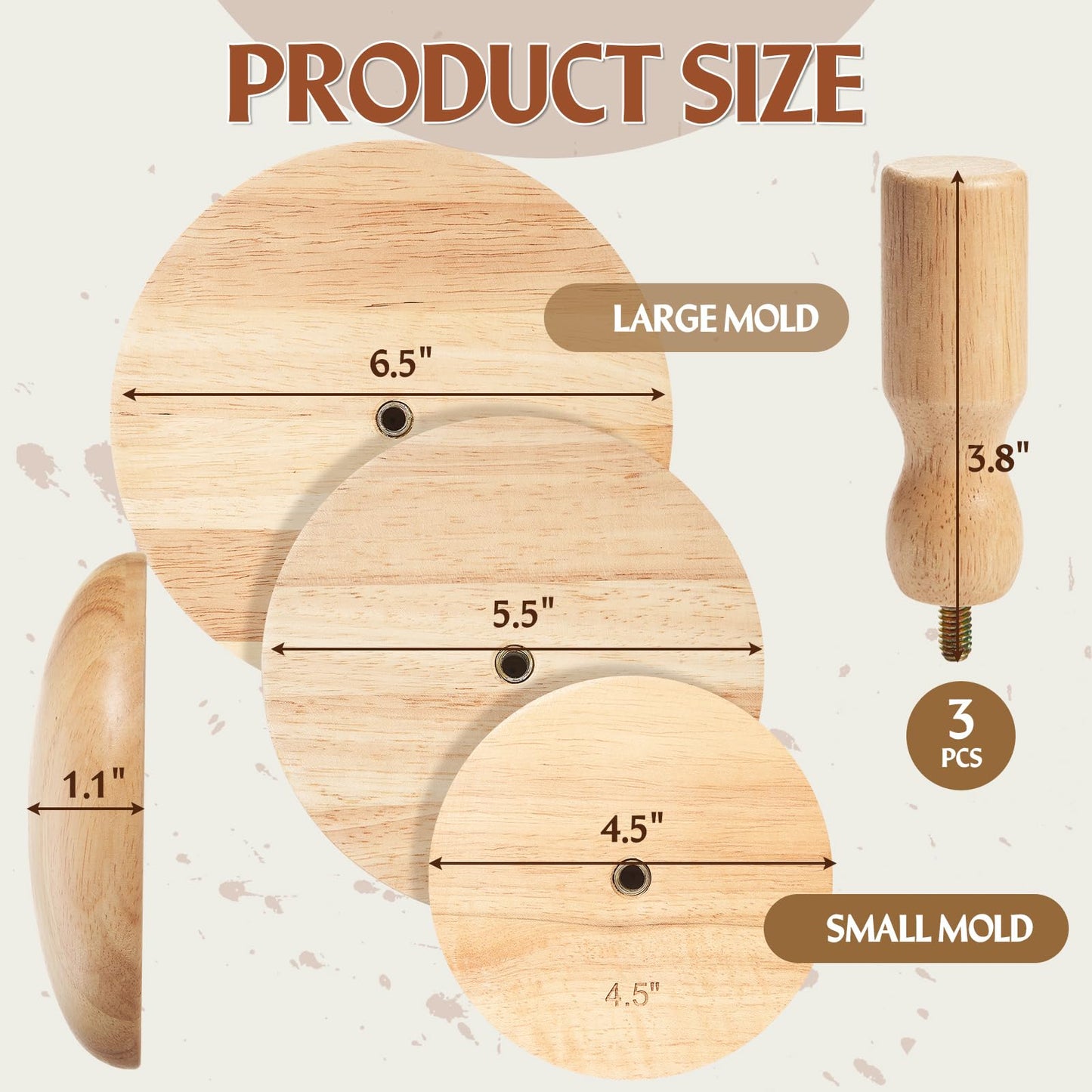 Wenqik 3 Pack Pottery Molds 4. 5'', 6. 5'', 8. 5'' Plaster Molds Wood Pottery Tools with Handle Ceramic Tools for Ceramic Top Forms for DIY Bowls Plate Dish Slump Press Art Making