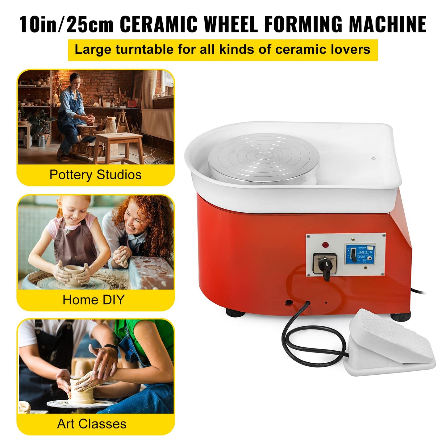 VEVOR 11 inch Pottery Wheel for Adults, 450W Forming Machine with Direct Drive Motor and LCD Touch Screen, 50-300RPM Speed Adjustable Foot Pedal Detachable Basin, for Art Craft Work Home DIY, White