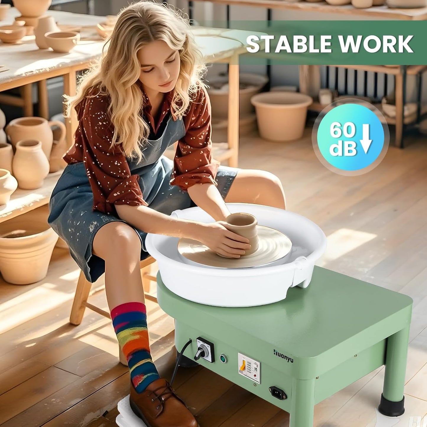 Huanyu Pottery Wheel Machine 25 cm/10" with Foot Pedal, Electric Ceramic Forming Machine with Detachable Basin DIY Art Clay Potter's Wheel for Beginners Adults at Home Pottery
