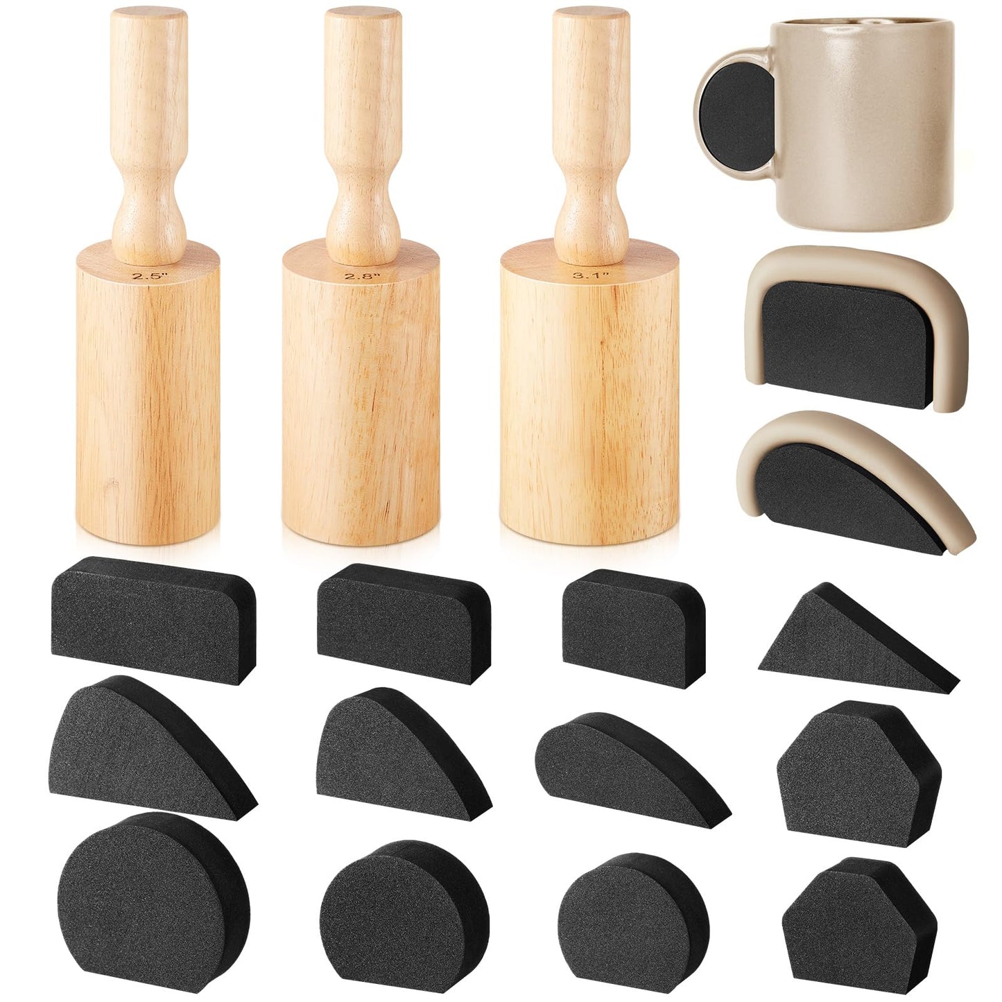 Juexica 3 Pcs Cup Pottery Molds 3.1'', 3.4'', 3.7'' Plaster Molds with 12 Pcs Mug Handle Forms Pottery Shaping Tool Wood Slump Press Mold 3 Sizes Clay Molds for DIY Pottery Cup Mug Art Making