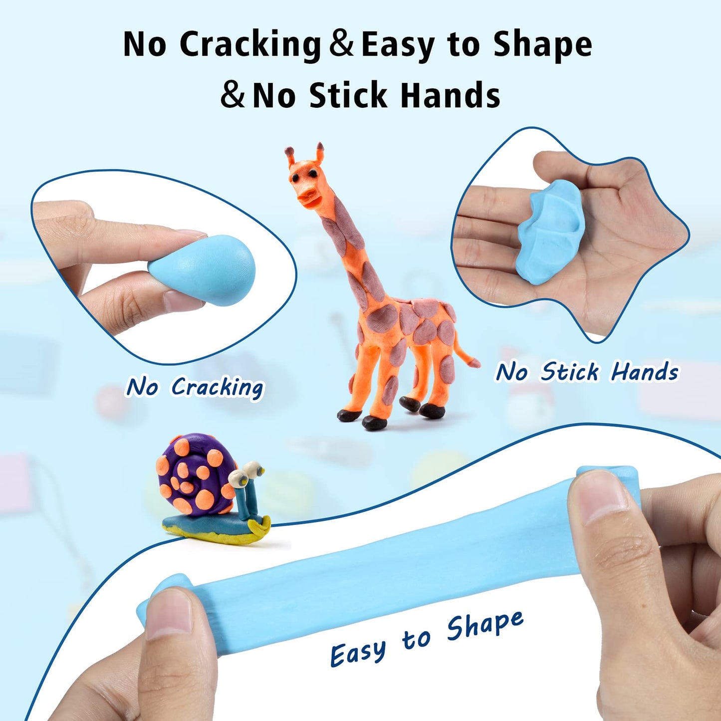 Polymer Clay 50 Colors, Modeling Clay for Kids DIY Starter Kits, Oven Baked Model Clay, Non-Sticky Molding Clay with Sculpting Tools, Gift for Children and Artists (50 Colors A)