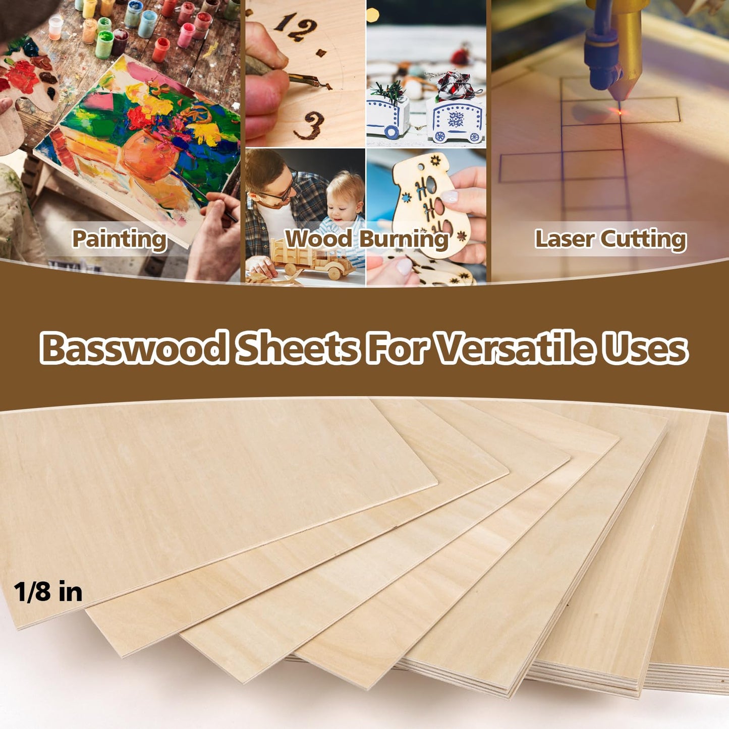 Adrattnay Basswood Sheets 1/16 x 12 x 12 inch - 1.5mm Basswood Sheets Plywood Sheets, 48Pcs Square Unfinished Wood Board for DIY Crafts, Laser Cutting, Wood Burning, Painting, Model Carving