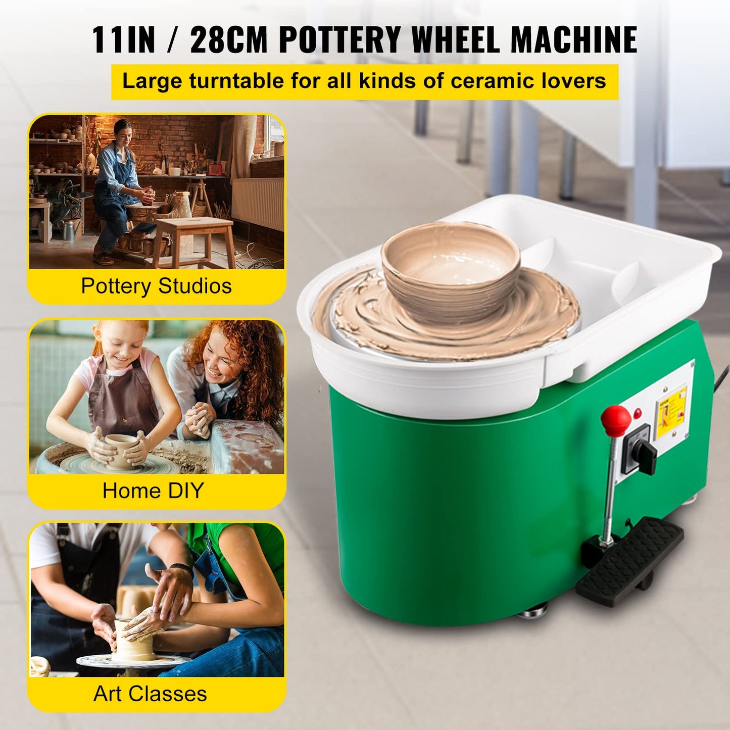VEVOR 11 inch Pottery Wheel for Adults, 450W Forming Machine with Direct Drive Motor and LCD Touch Screen, 50-300RPM Speed Adjustable Foot Pedal Detachable Basin, for Art Craft Work Home DIY, White