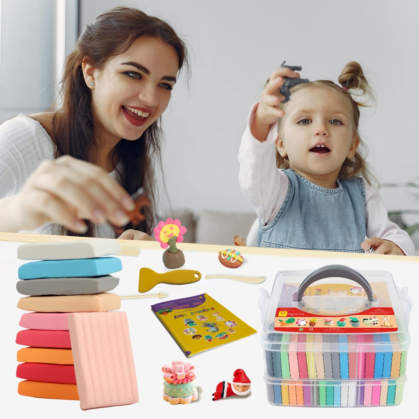 Polymer Clay 50 Colors, Modeling Clay for Kids DIY Starter Kits, Oven Baked Model Clay, Non-Sticky Molding Clay with Sculpting Tools, Gift for Children and Artists (50 Colors A)