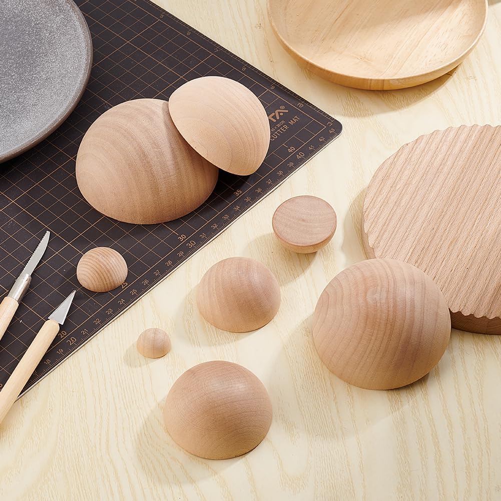BENECREAT 8Pcs 8 Sizes Half Round Pottery Tools Set, Wooden Ceramic Top Tool Clay Tools Pottery Plate Press Tool for Making Pottery Bowls and Plates