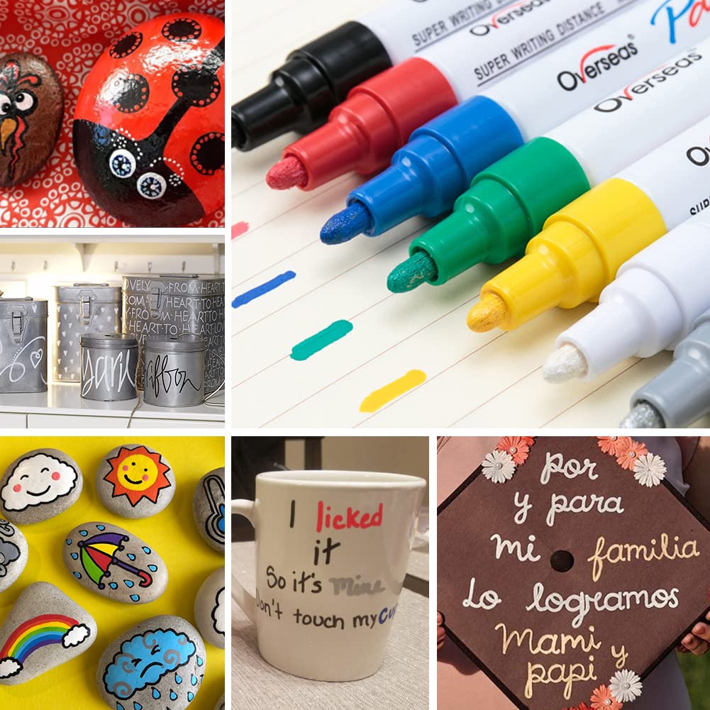 TFIVE Paint Pens Paint Markers on Almost Anything Never Fade Quick Dry and Permanent, Oil-Based Waterproof Marker Pen Set for Rocks Painting, Wood, Fabric, Plastic, Canvas, Glass, Mugs, DIY Craft