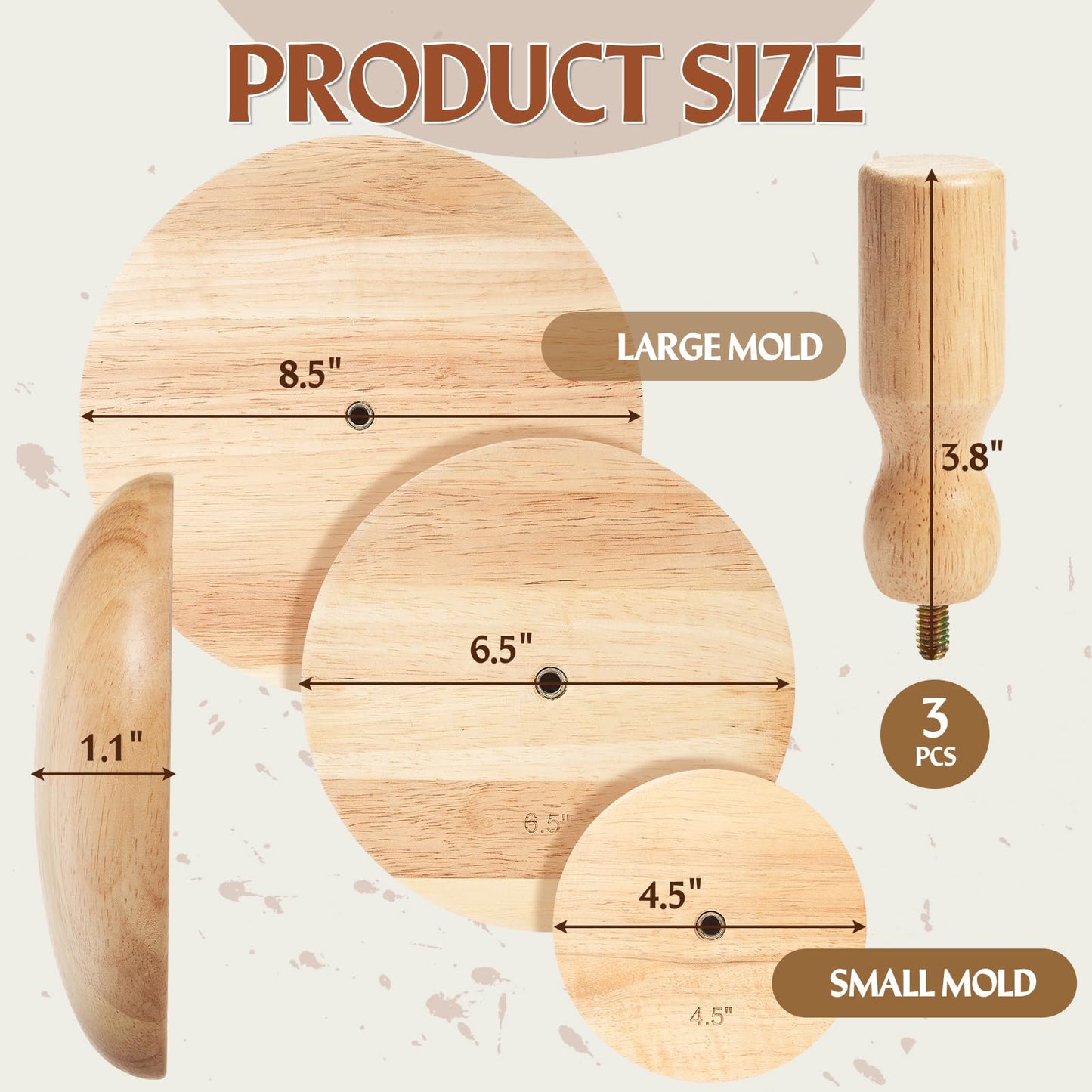 Wenqik 3 Pack Pottery Molds 4. 5'', 6. 5'', 8. 5'' Plaster Molds Wood Pottery Tools with Handle Ceramic Tools for Ceramic Top Forms for DIY Bowls Plate Dish Slump Press Art Making