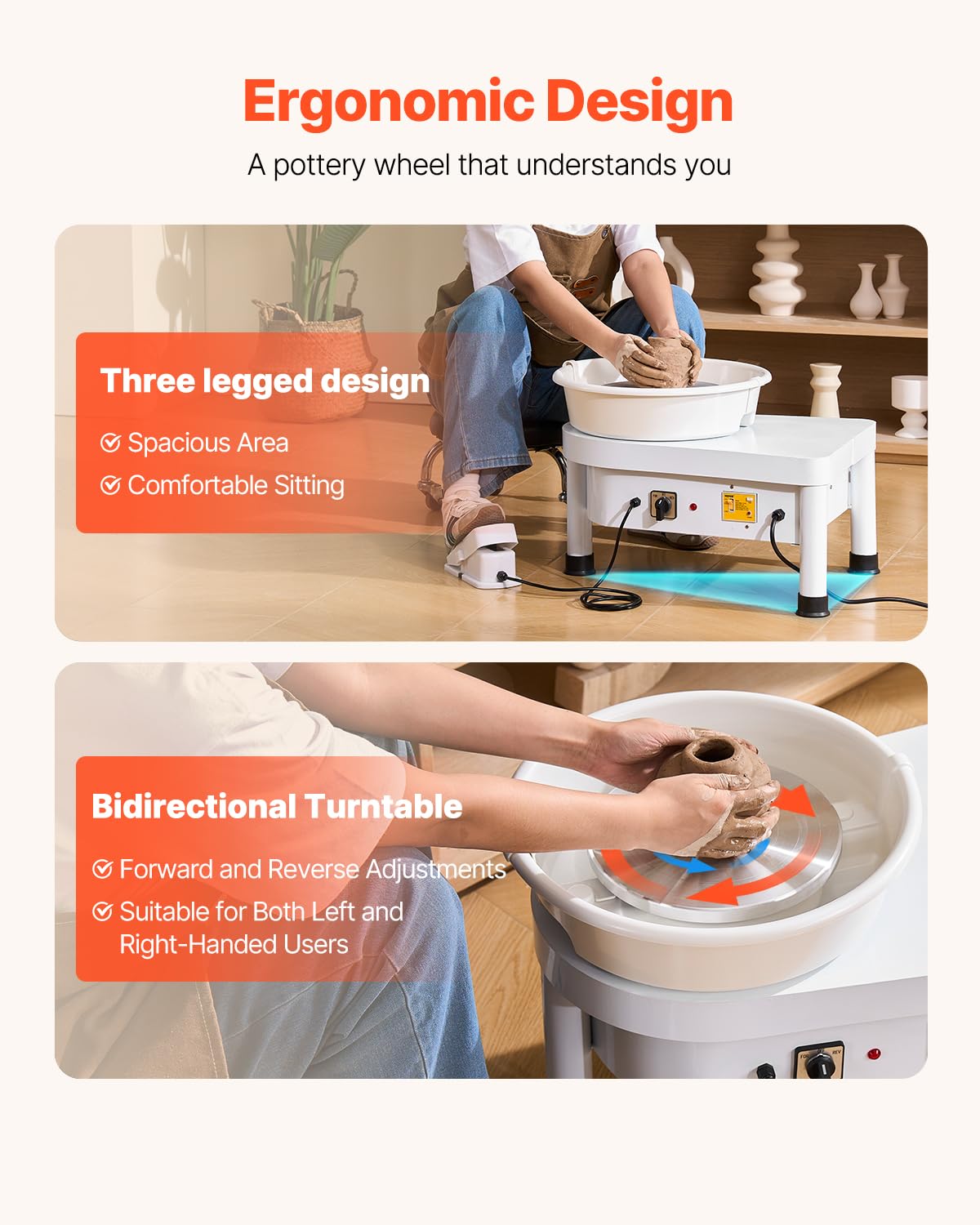 VEVOR 11 inch Pottery Wheel for Adults, 450W Forming Machine with Direct Drive Motor and LCD Touch Screen, 50-300RPM Speed Adjustable Foot Pedal Detachable Basin, for Art Craft Work Home DIY, White