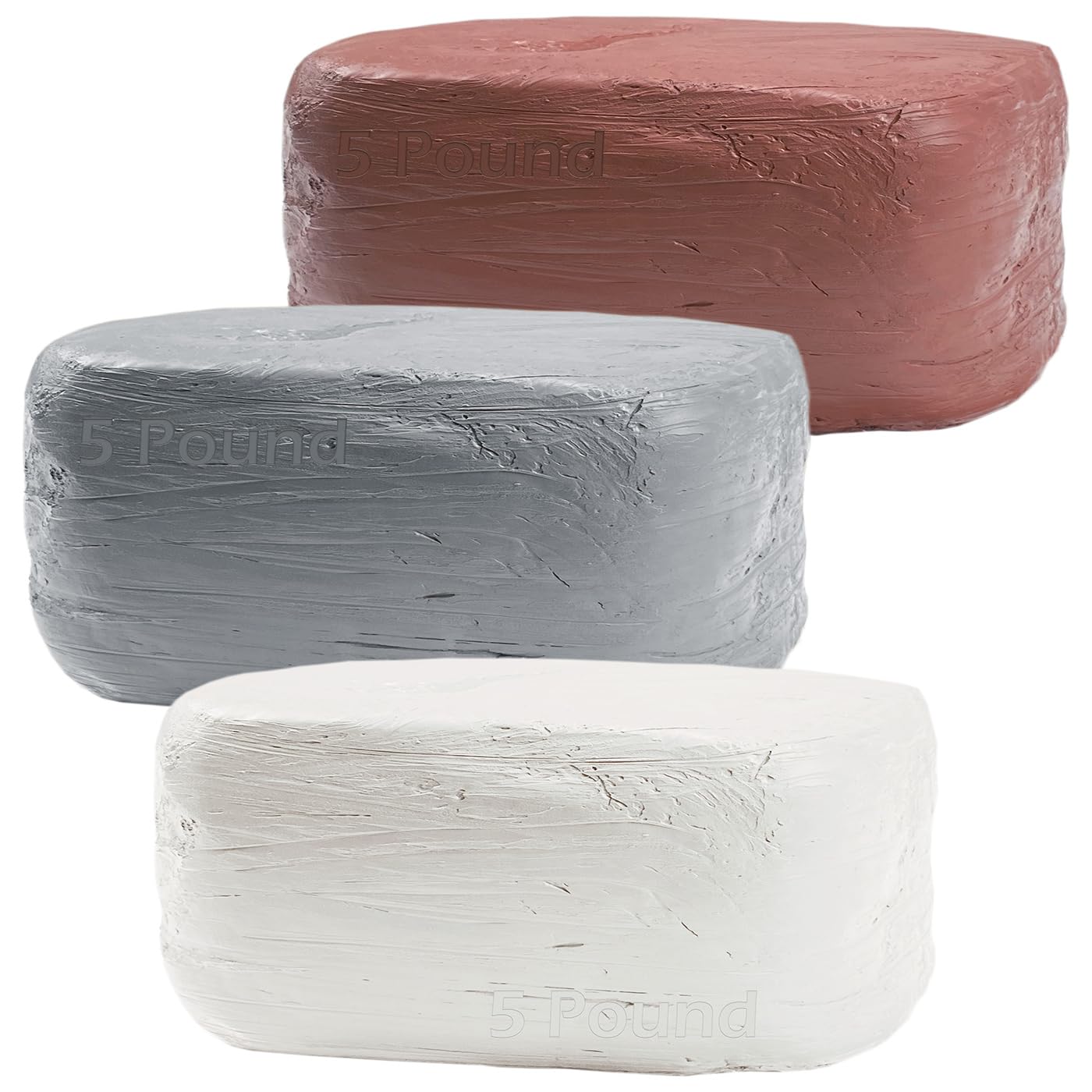 ReArt Stone Air-Dry Clay 15LB wih 3 Colors White, Gray & Terra Cotta 5lb Each- Ideal for Beginners and Advanced Sculptors All-Purpose Modeling Clay (White, Gray & Terra Cotta)