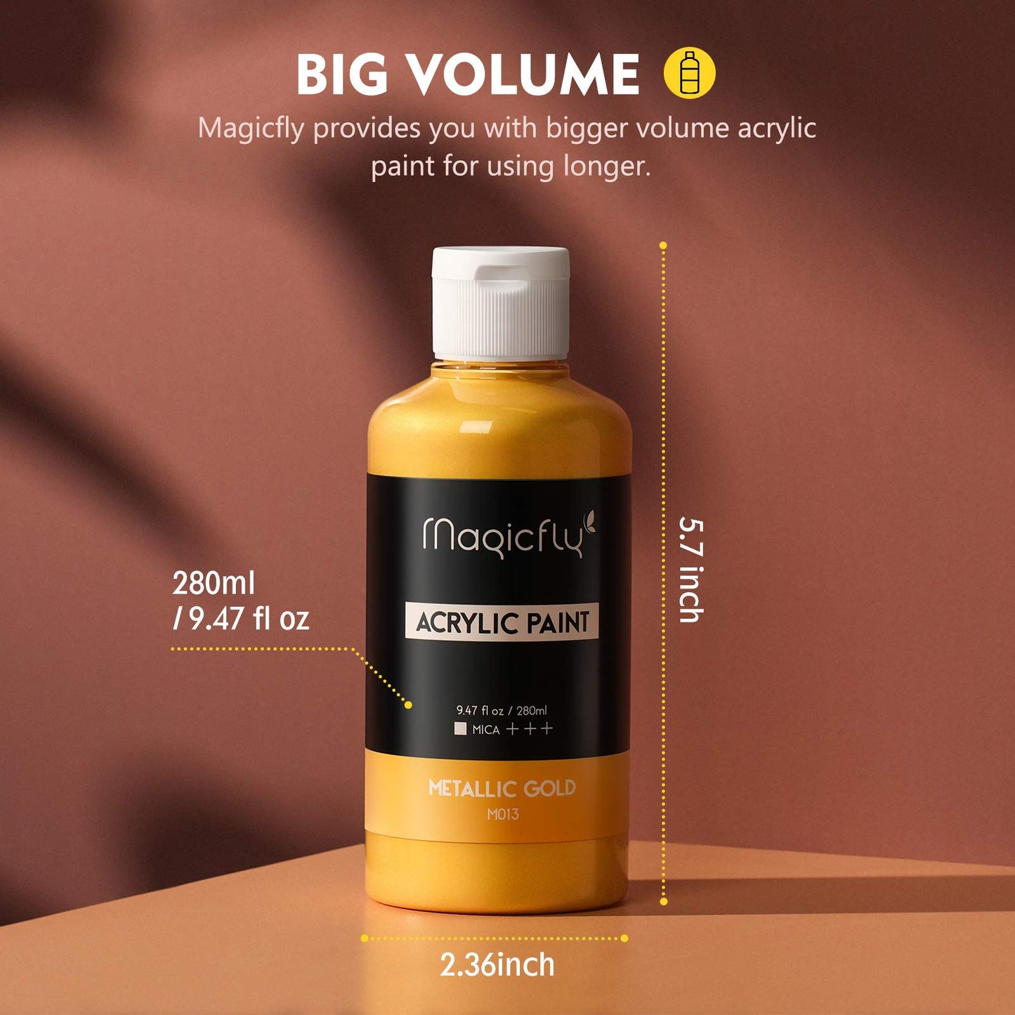 Magicfly Bulk Acrylic Paint 280ml, 14 Rich Pigment Colors 9.47oz Bottle Set, Painting Supplies Craft Paints for Artists or Beginners on Canvas Wood Clay Fabric Ceramic