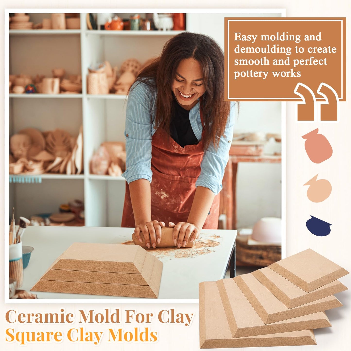 Sunnychicc 5 Pcs Ceramic Mold for Clay Wooden Pottery Clay Molds for Pottery Ceramic Plate for Slump Tools for Handbuilding Craft(Round,6.14-10.87")