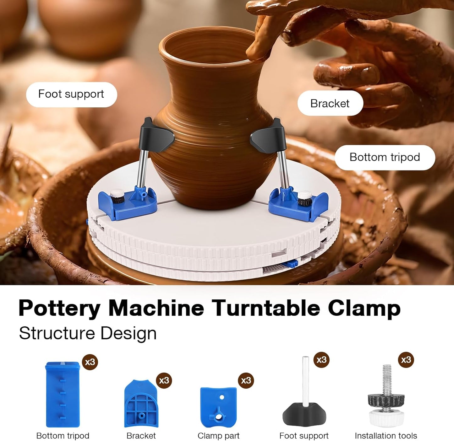 Adjustable Pottery Machine Machine Turntable Clamp and Ceramic Art Repair Ceramic Trimming Tool Sculpting Repair, Teaching Suitable for Beginners and Professionals