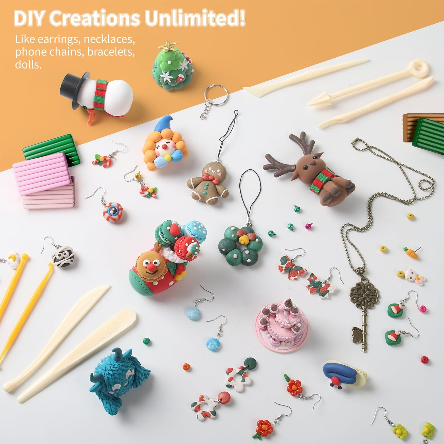 Polymer Clay 50 Colors, Modeling Clay for Kids DIY Starter Kits, Oven Baked Model Clay, Non-Sticky Molding Clay with Sculpting Tools, Gift for Children and Artists (50 Colors A)