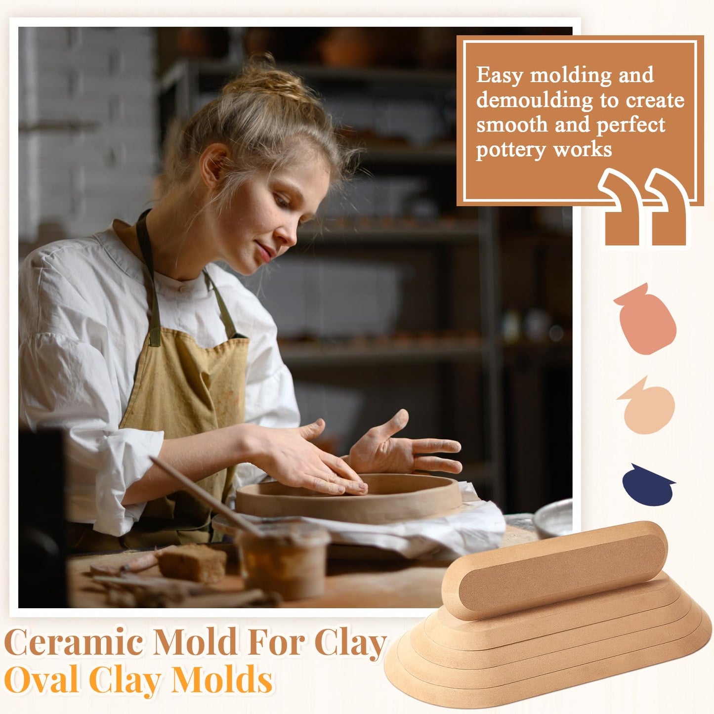 Sunnychicc 5 Pcs Ceramic Mold for Clay Wooden Pottery Clay Molds for Pottery Ceramic Plate for Slump Tools for Handbuilding Craft(Round,6.14-10.87")