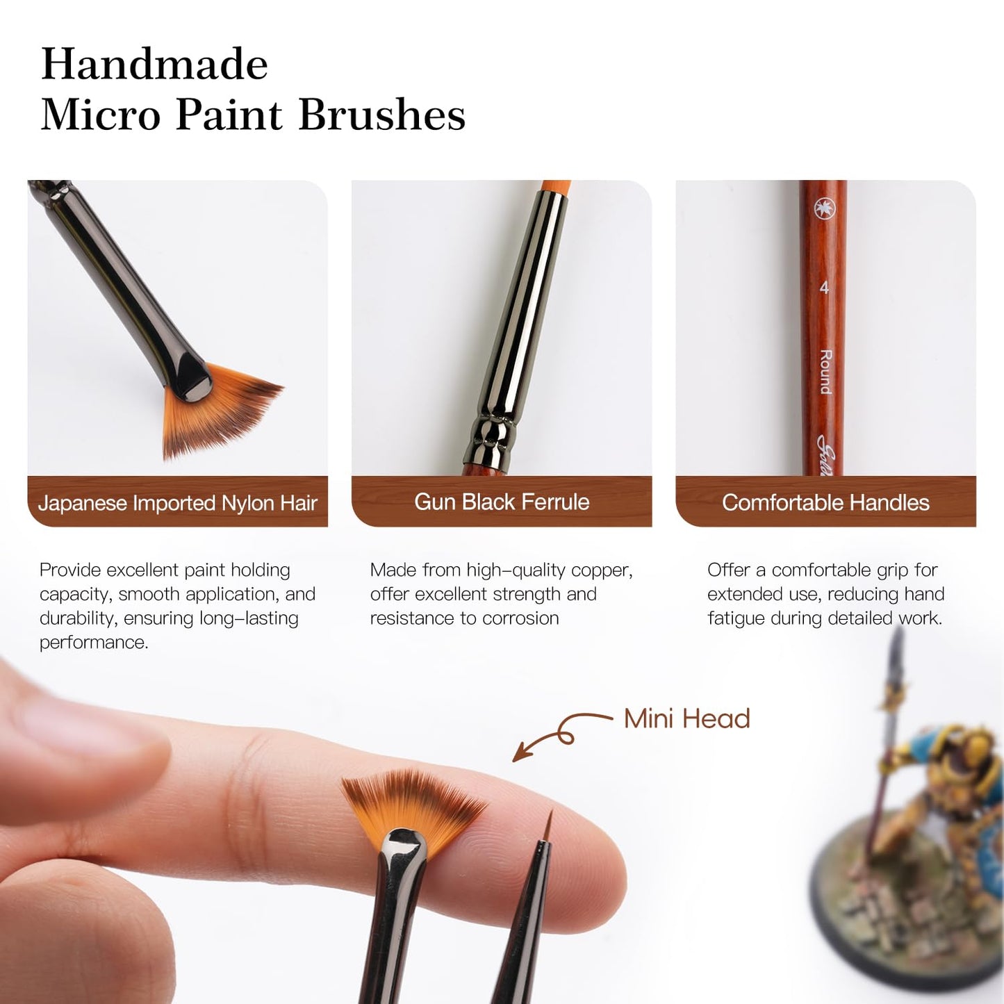 Golden Maple Miniature Paint Brushes Drybrush-18PCS Micro Detail Paint Brush Set, Small Fine Detail Model Brushes for Acrylics, Watercolors & Paint by Number, Figurine - Cocoa Brown