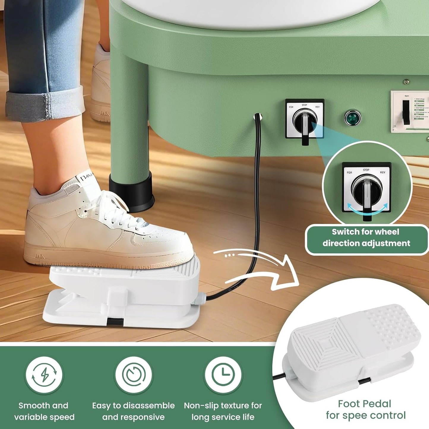 Huanyu Pottery Wheel Machine 25 cm/10" with Foot Pedal, Electric Ceramic Forming Machine with Detachable Basin DIY Art Clay Potter's Wheel for Beginners Adults at Home Pottery