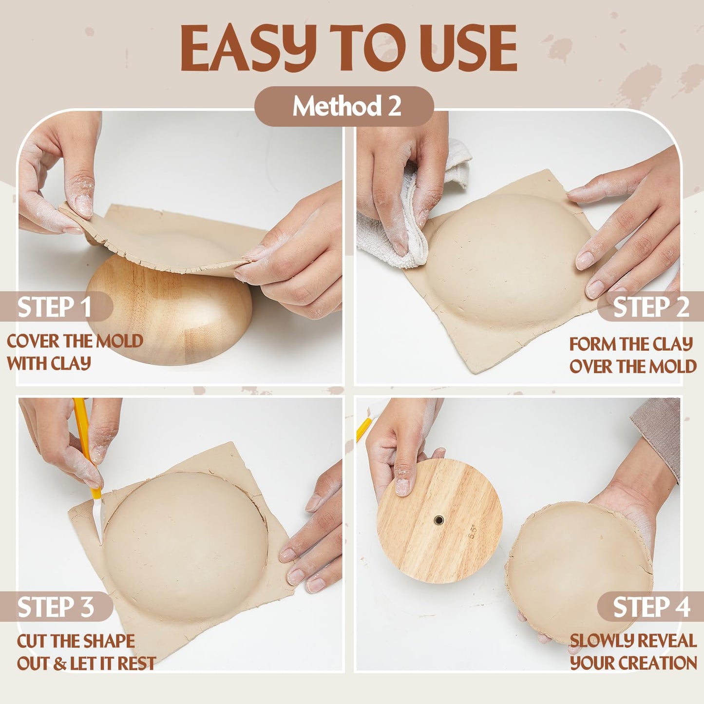 Wenqik 3 Pack Pottery Molds 4. 5'', 6. 5'', 8. 5'' Plaster Molds Wood Pottery Tools with Handle Ceramic Tools for Ceramic Top Forms for DIY Bowls Plate Dish Slump Press Art Making