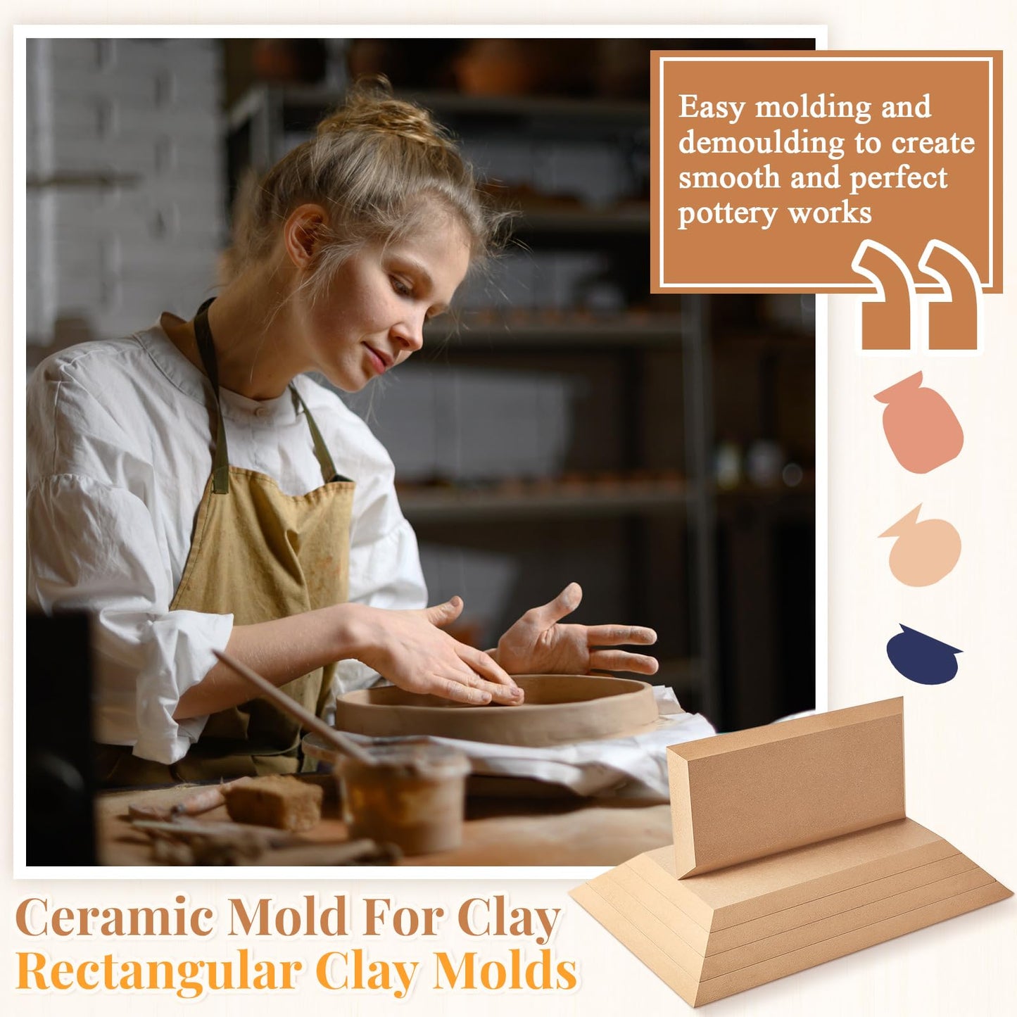Sunnychicc 5 Pcs Ceramic Mold for Clay Wooden Pottery Clay Molds for Pottery Ceramic Plate for Slump Tools for Handbuilding Craft(Round,6.14-10.87")