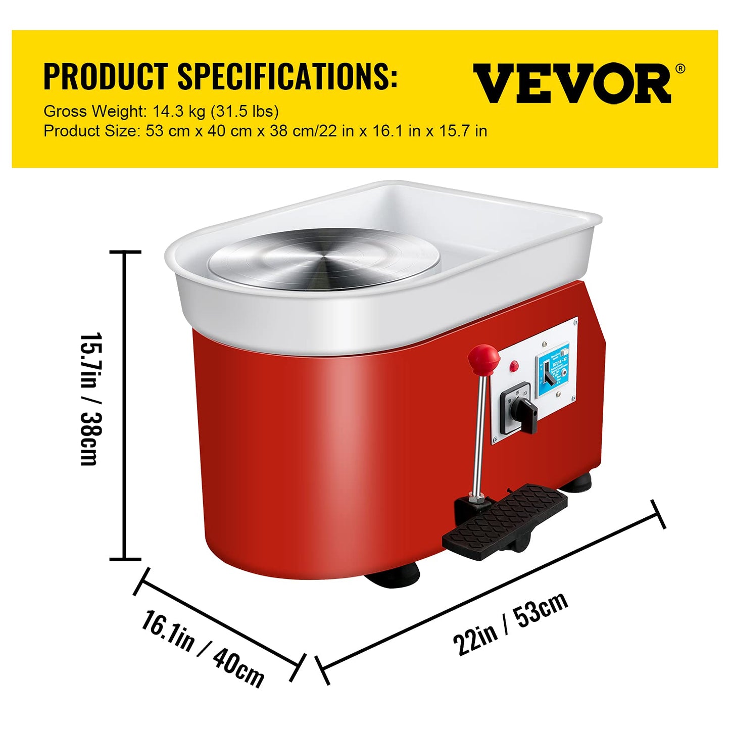 VEVOR 11 inch Pottery Wheel for Adults, 450W Forming Machine with Direct Drive Motor and LCD Touch Screen, 50-300RPM Speed Adjustable Foot Pedal Detachable Basin, for Art Craft Work Home DIY, White
