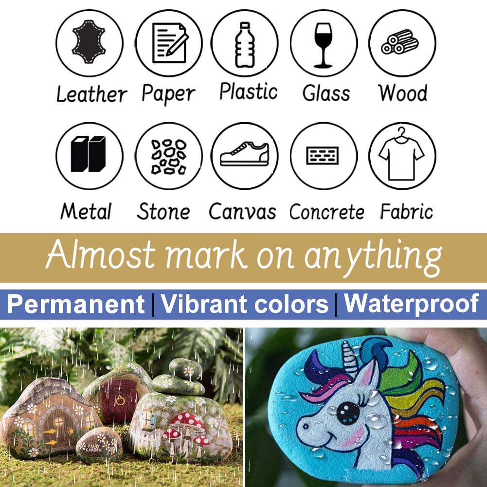 TFIVE Paint Pens Paint Markers on Almost Anything Never Fade Quick Dry and Permanent, Oil-Based Waterproof Marker Pen Set for Rocks Painting, Wood, Fabric, Plastic, Canvas, Glass, Mugs, DIY Craft
