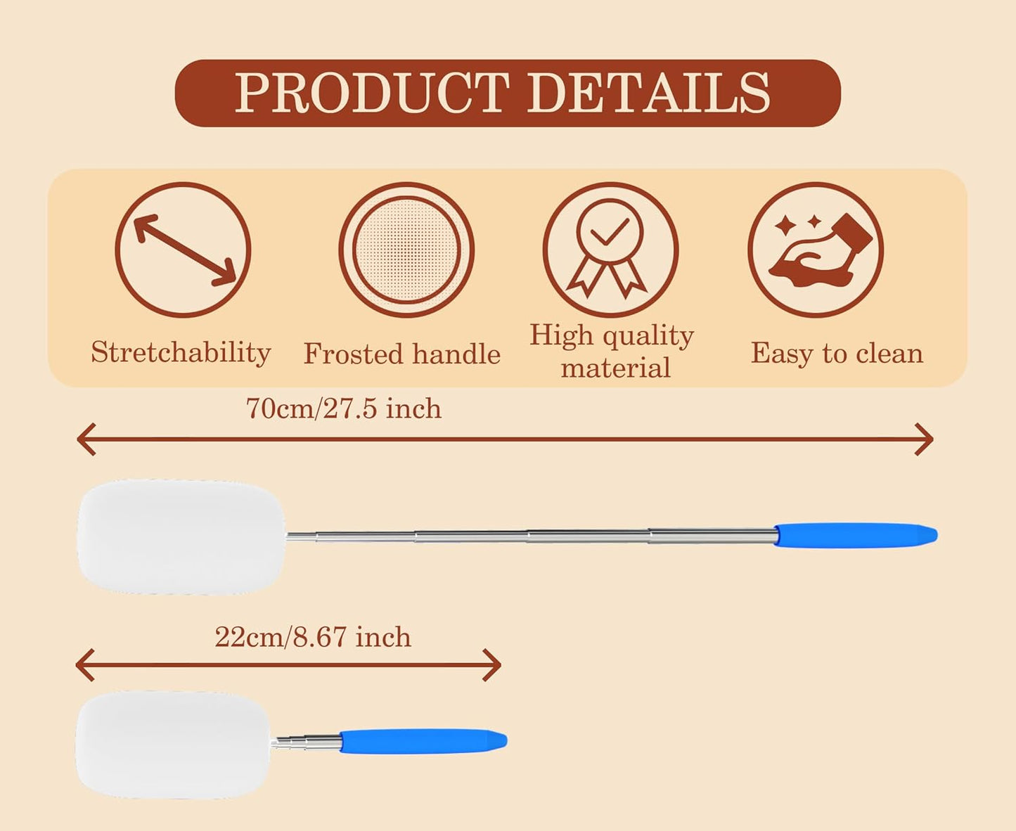 Telescoping Sponge Stick for Pottery, 27 Inches Long Pottery Sponges, Pottery Tool for Removing Excess Water from Tall and Narrow Pottery, 3 Pack