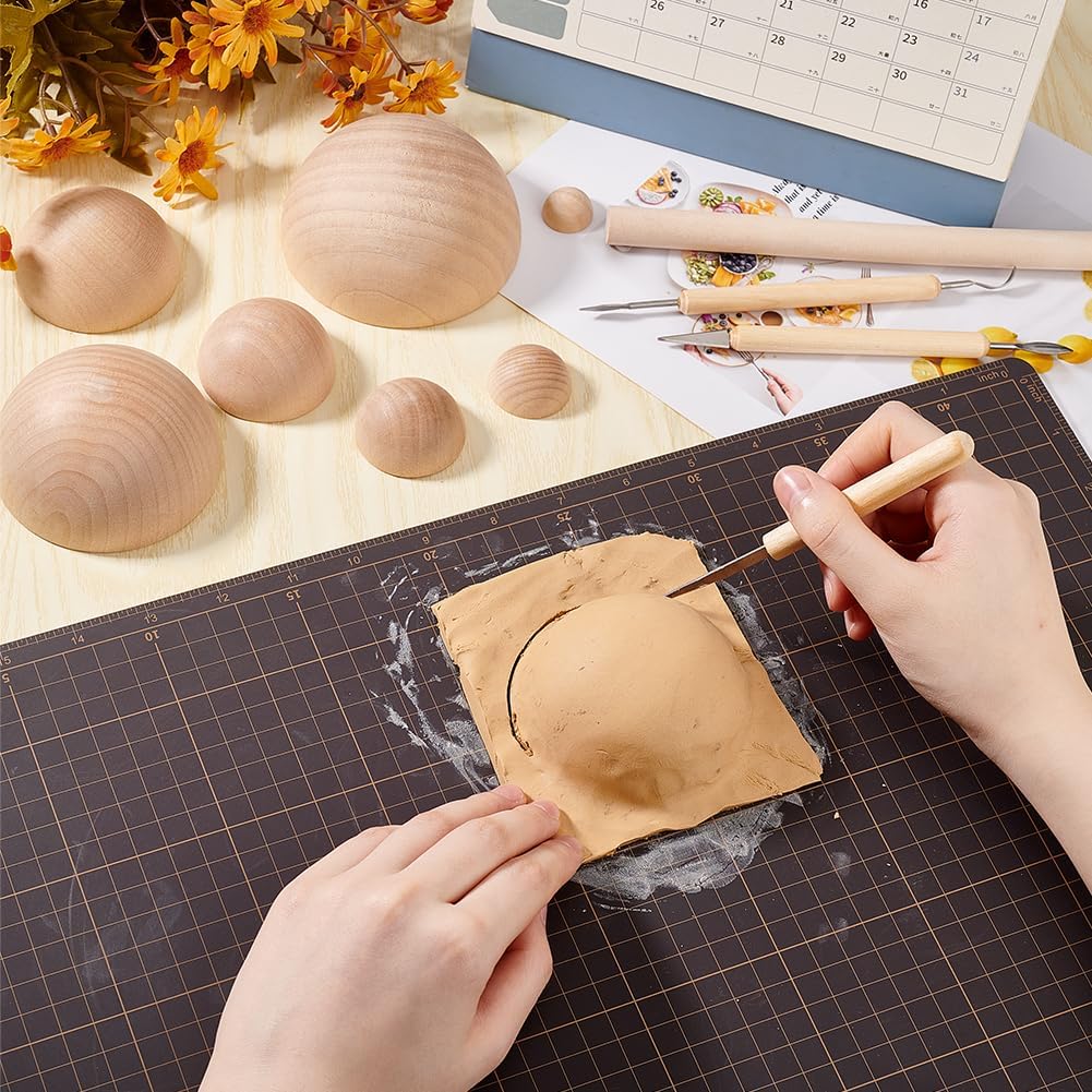 BENECREAT 8Pcs 8 Sizes Half Round Pottery Tools Set, Wooden Ceramic Top Tool Clay Tools Pottery Plate Press Tool for Making Pottery Bowls and Plates