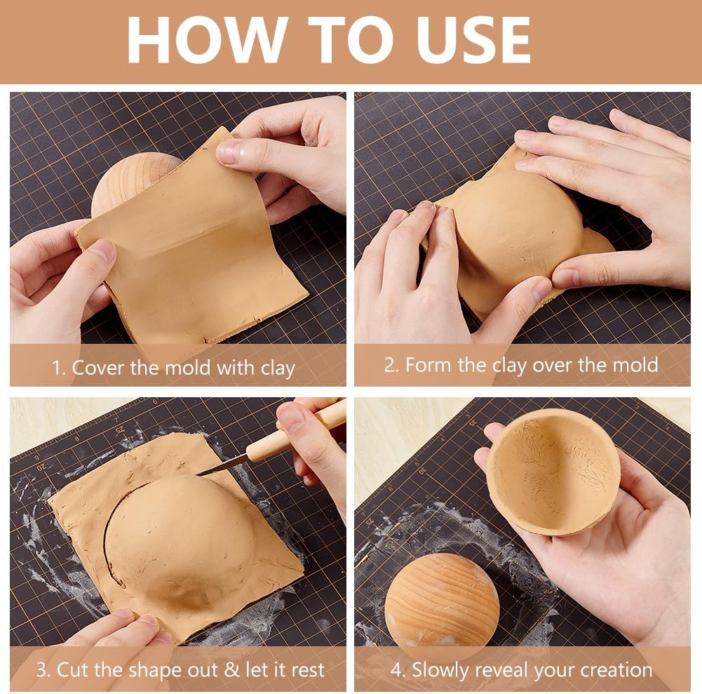 BENECREAT 8Pcs 8 Sizes Half Round Pottery Tools Set, Wooden Ceramic Top Tool Clay Tools Pottery Plate Press Tool for Making Pottery Bowls and Plates