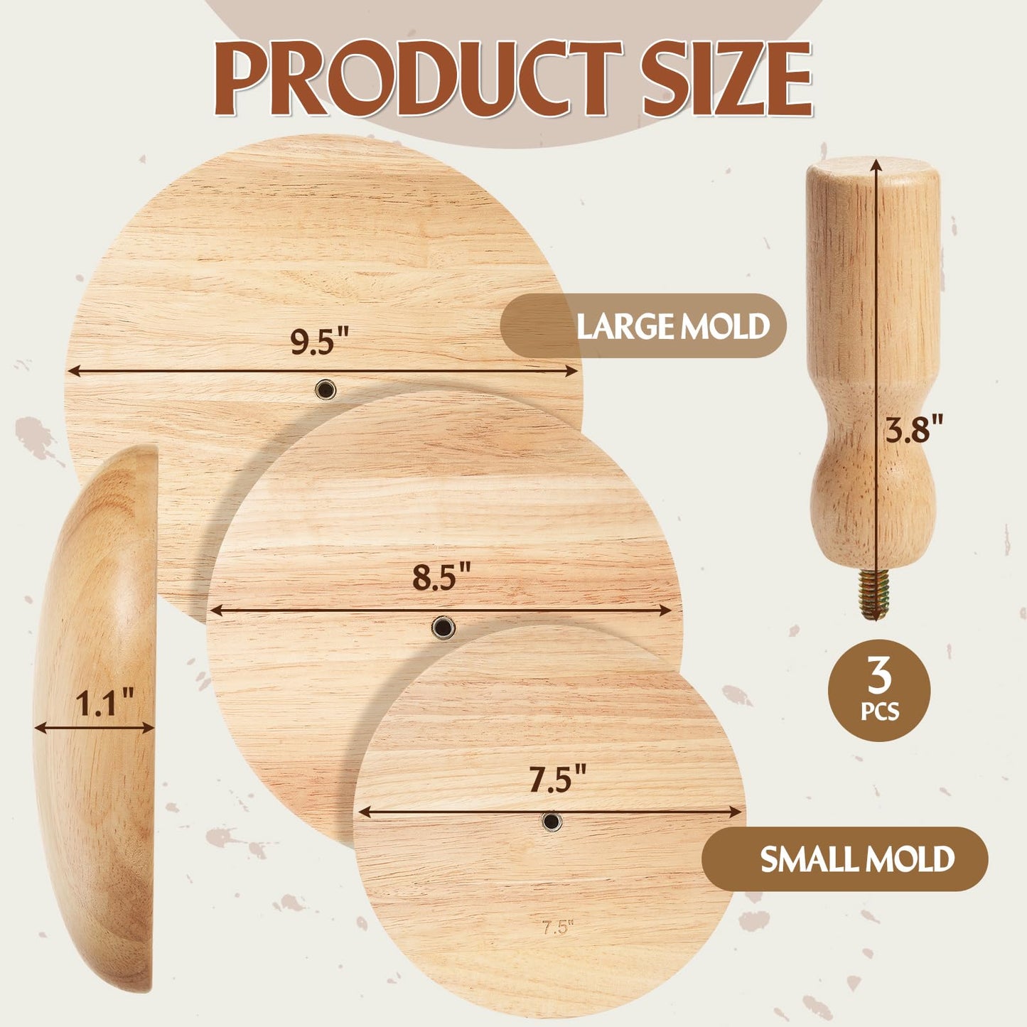 Wenqik 3 Pack Pottery Molds 4. 5'', 6. 5'', 8. 5'' Plaster Molds Wood Pottery Tools with Handle Ceramic Tools for Ceramic Top Forms for DIY Bowls Plate Dish Slump Press Art Making