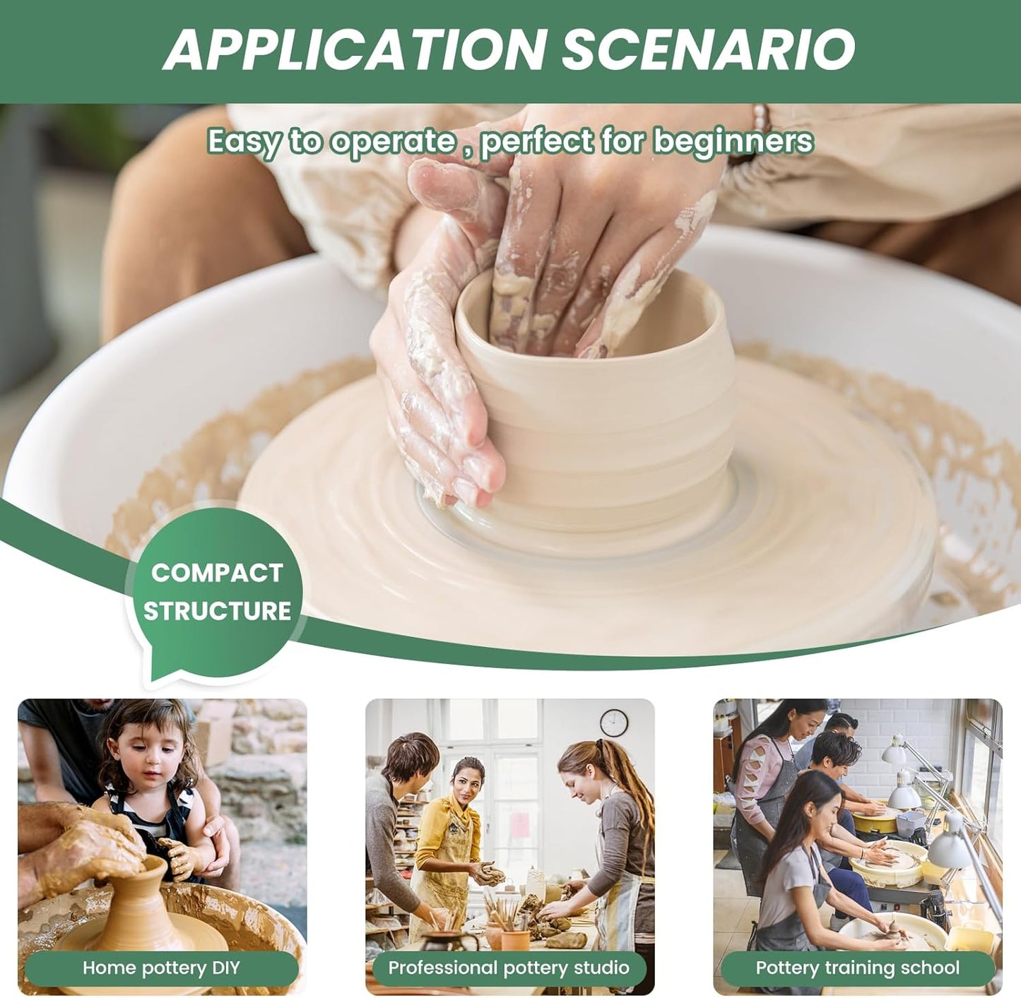 Huanyu Pottery Wheel Machine 25 cm/10" with Foot Pedal, Electric Ceramic Forming Machine with Detachable Basin DIY Art Clay Potter's Wheel for Beginners Adults at Home Pottery