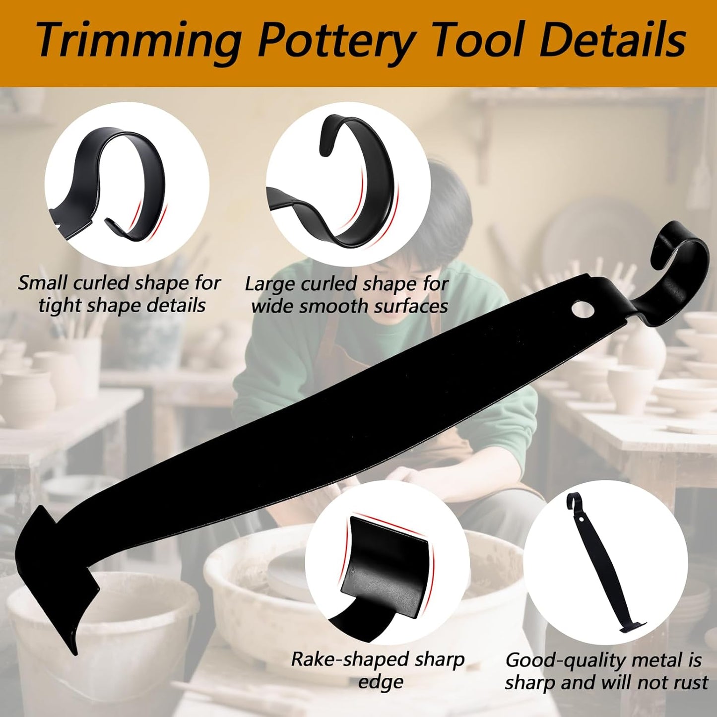 Professional Pottery Trimming Tool for Ceramic and Clay Artists, Double Ended Sharp Handmade Pottery Trimming Tools for Precise Sculpting Carving Smoothing