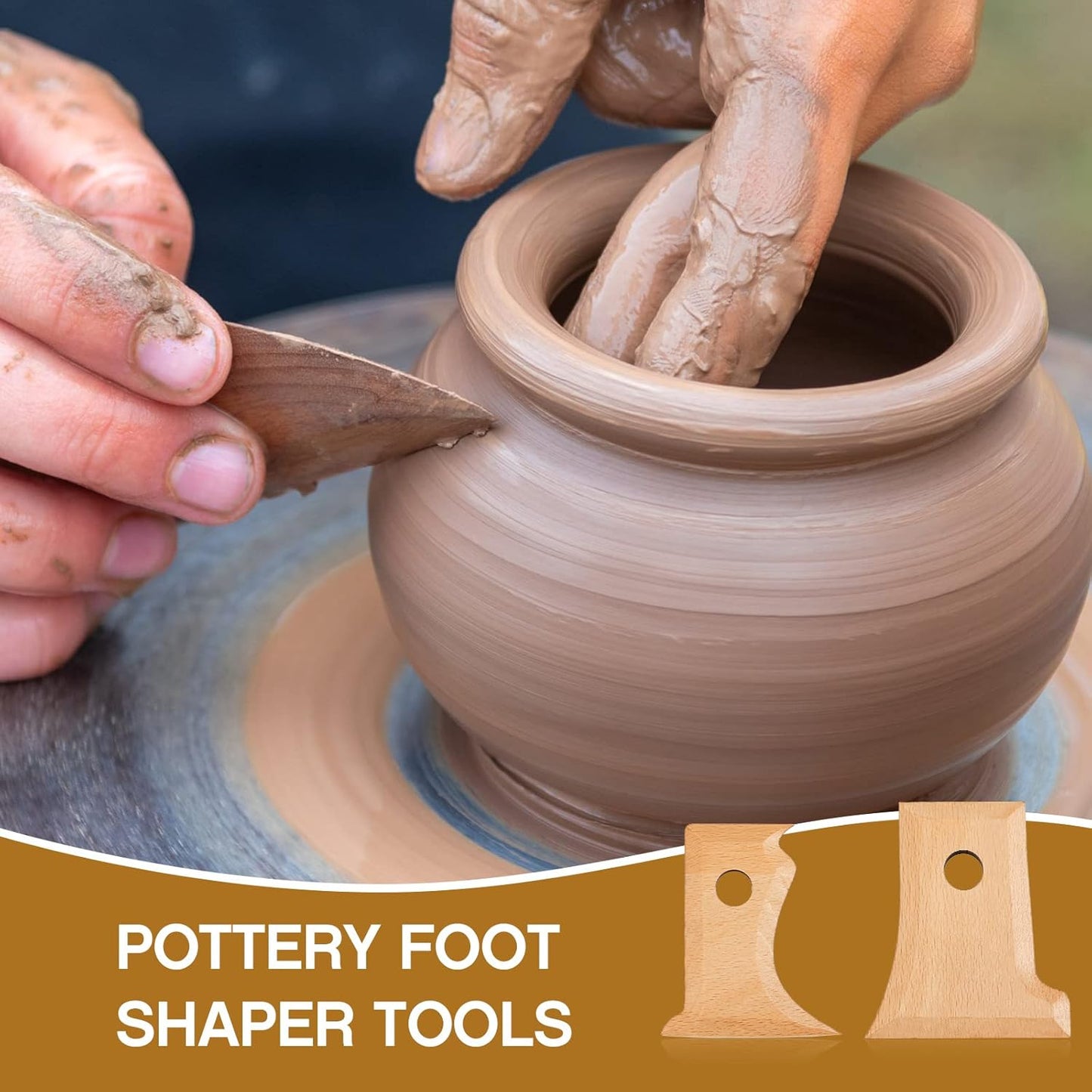 Amylove 7 Pcs Pottery Tools Pottery Foot Shaper Trimming Tools Profile Rib Bundle Foot Shaper for Ceramics for Carving Clay Molds Clay Texture Ribs Ceramics, Beech Wood, Stylish Style