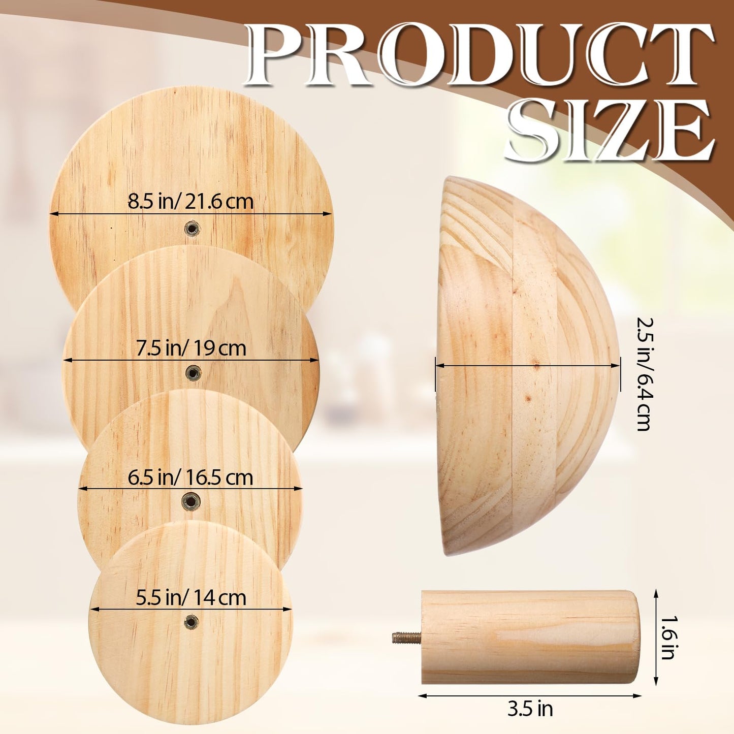 Doublefill 4 Pack Pottery Molds 3.5'' 4.5'' 5.5'' 6.5'' Thickness 2.5'' Plaster Molds Wood Pottery Tools with Handle for Ceramic Top Forms DIY Bowls Plate Dish Slump Press Art Making