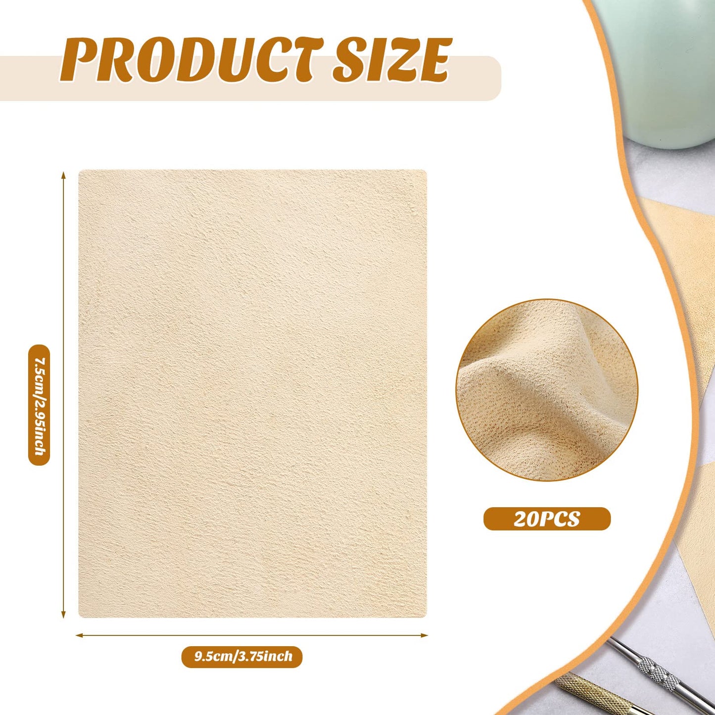 Potchen 20 Pieces Pre Cut Chamois for Smoothing Pot Rim Chamois Clay Soft Cloth Pottery Tool Kit Ceramic Pottery Tools and Supplies Ceramics Trimming Tools