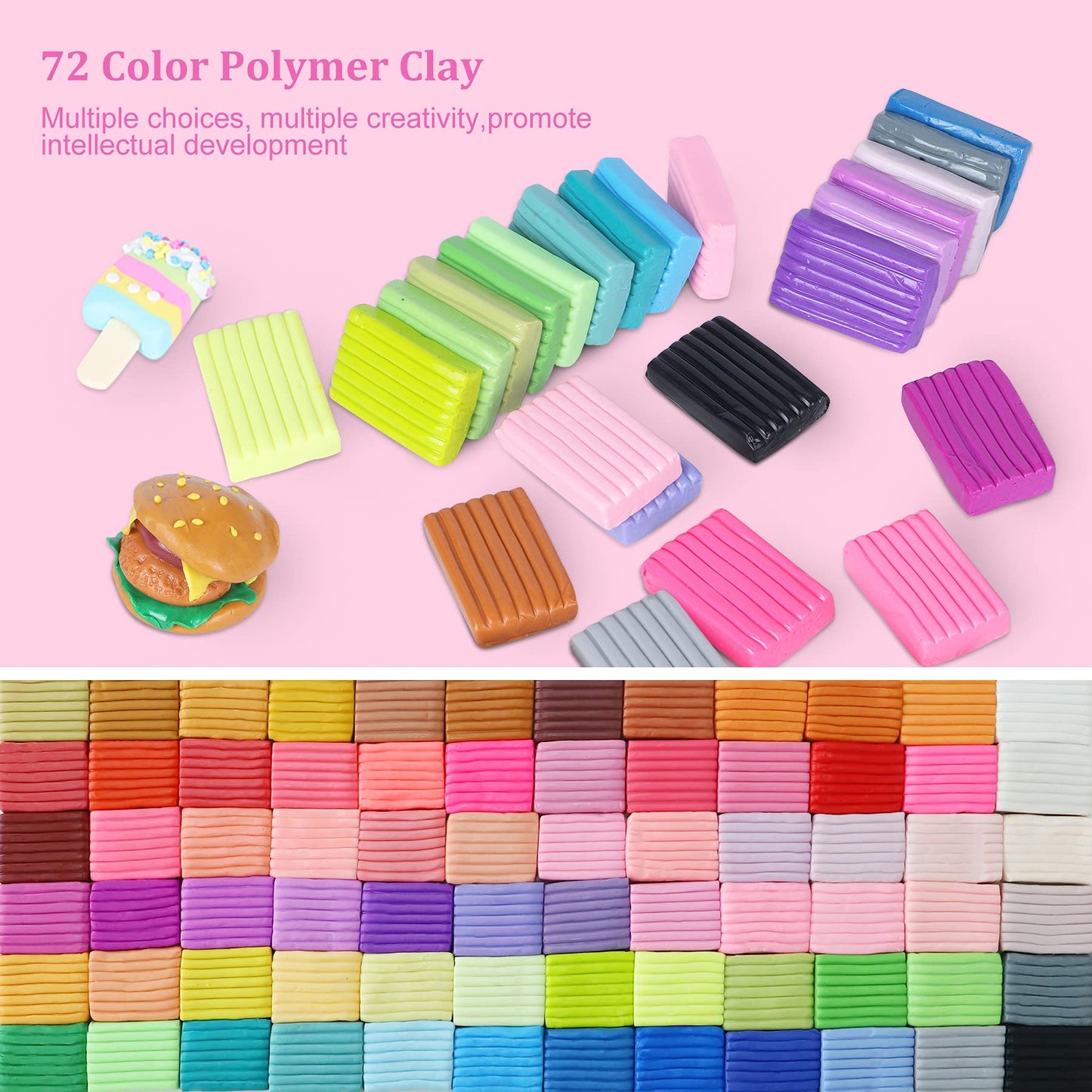 Polymer Clay 50 Colors, Modeling Clay for Kids DIY Starter Kits, Oven Baked Model Clay, Non-Sticky Molding Clay with Sculpting Tools, Gift for Children and Artists (50 Colors A)