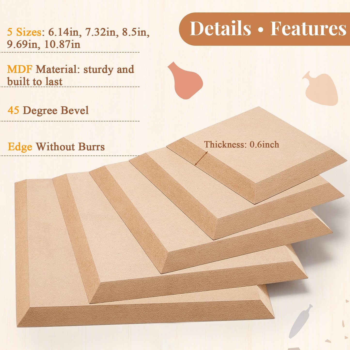 Sunnychicc 5 Pcs Ceramic Mold for Clay Wooden Pottery Clay Molds for Pottery Ceramic Plate for Slump Tools for Handbuilding Craft(Round,6.14-10.87")