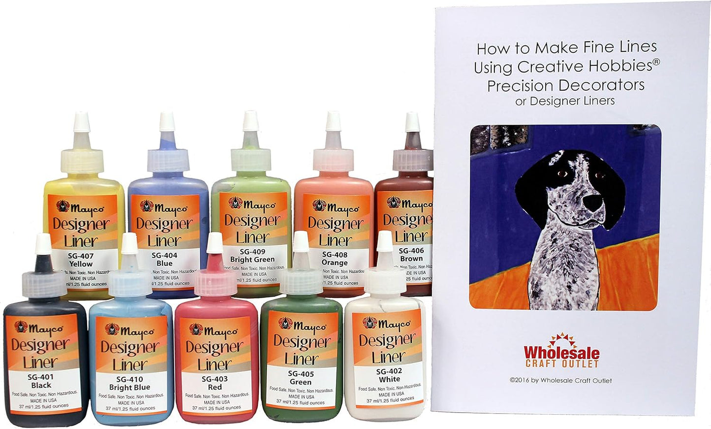 Creative Hobbies Mayco Designer Liner Ceramic Glaze Writers - 1.25 Ounce Each, Kit of All 10 Colors Plus Free Instructional Booklet