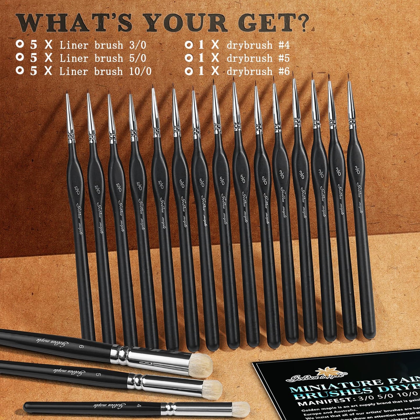 Golden Maple Miniature Paint Brushes Drybrush-18PCS Micro Detail Paint Brush Set, Small Fine Detail Model Brushes for Acrylics, Watercolors & Paint by Number, Figurine - Cocoa Brown